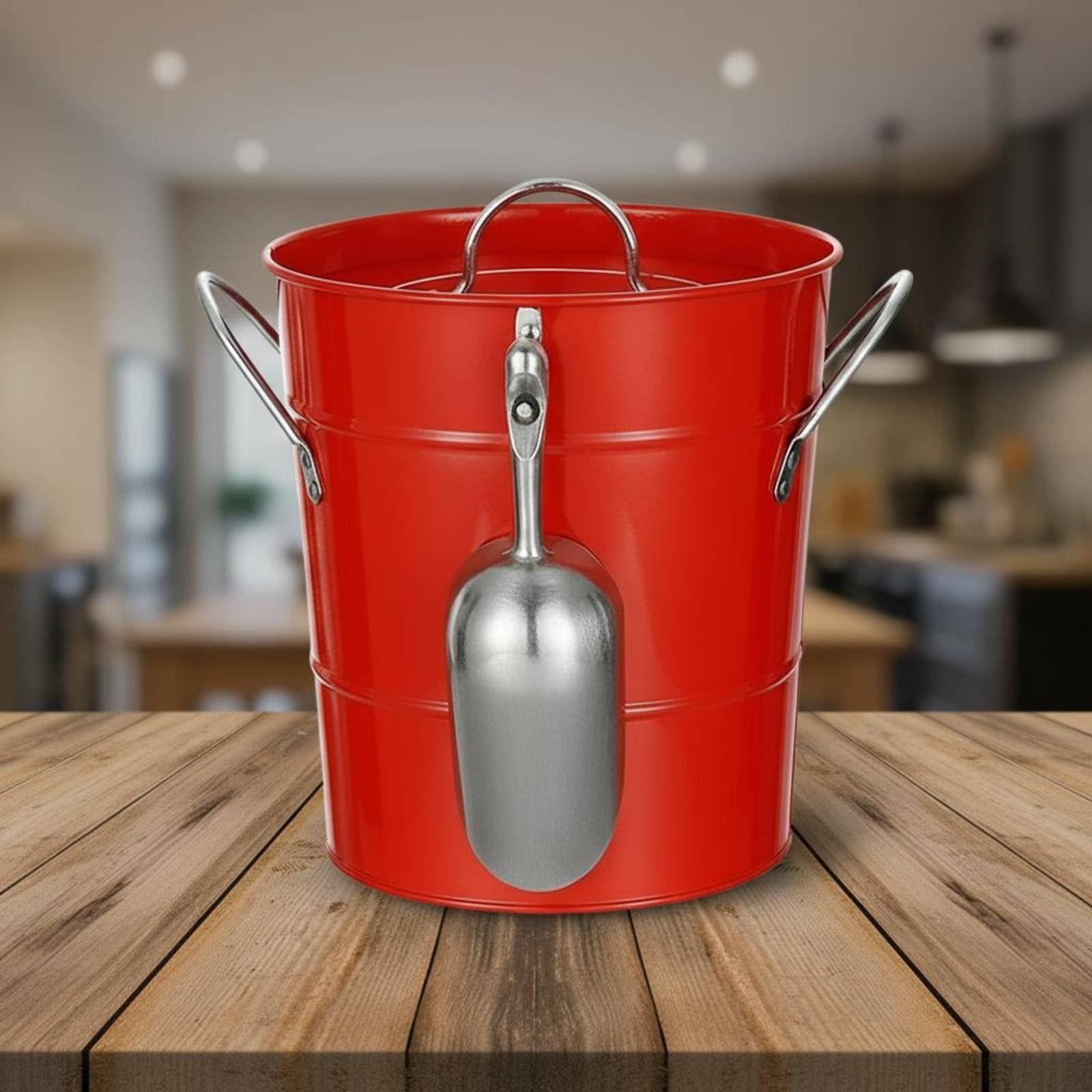 Amagogo Seau à Glace à Double Couche Seau Réfrigérant Bac Boissons avec Couvercle Doublure Étanche Acier Galvanisé Transport Facile avec Poignées Adapté aux, Rouge