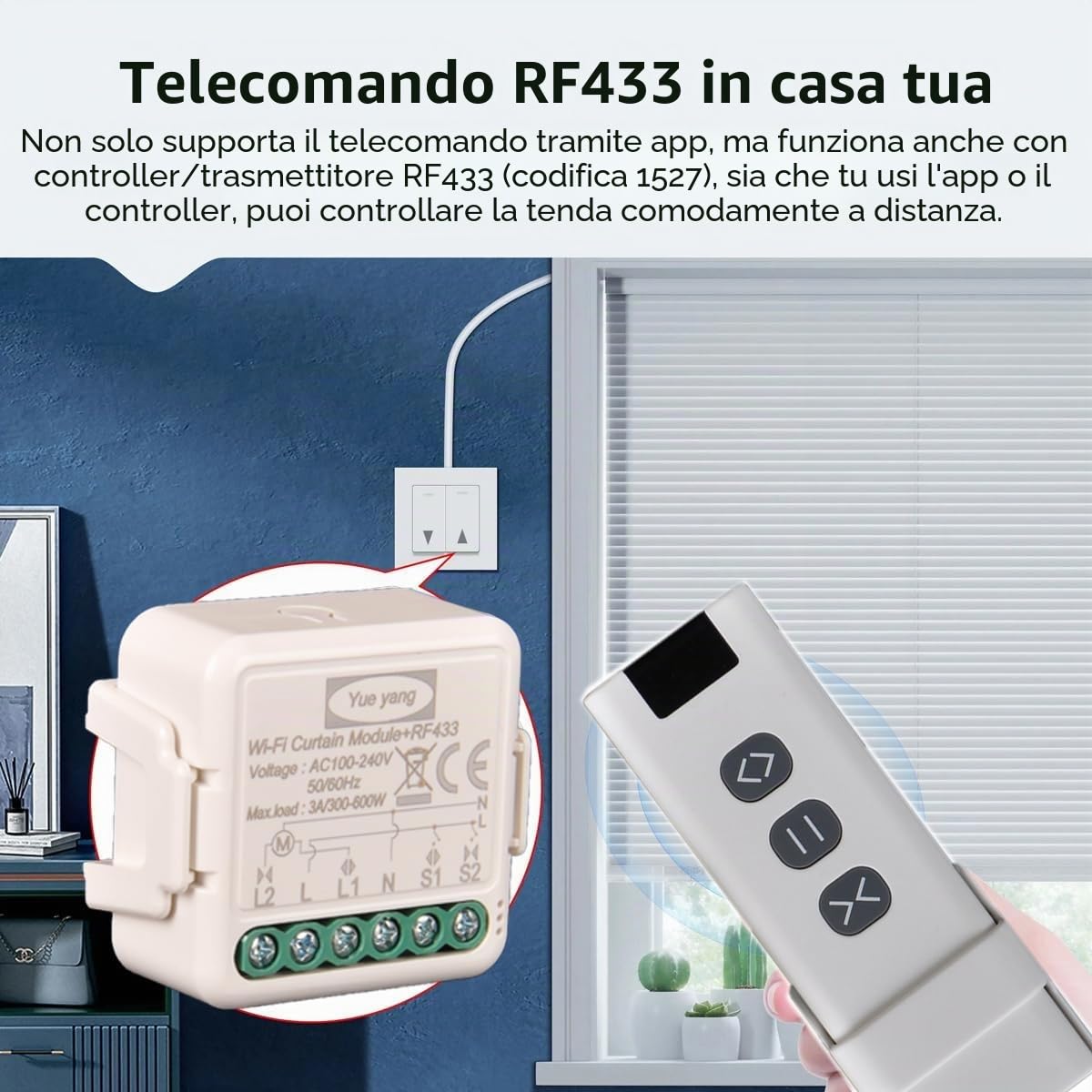 Yueyang Interruttore per tende Wifi Rf Tuya Smart Life Modulo per tapparella 433 mhz Telecomando, per porte e finestre del garage Alexa (2)