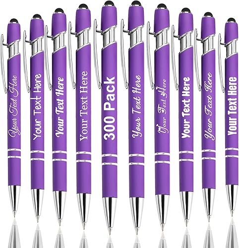 Miniatura 35 de Hasta 300 bolígrafos personalizados a granel con nombre personalizado con grabado gratis, puntas de lápiz capacitivo grabado, bolígrafo para Púrpura