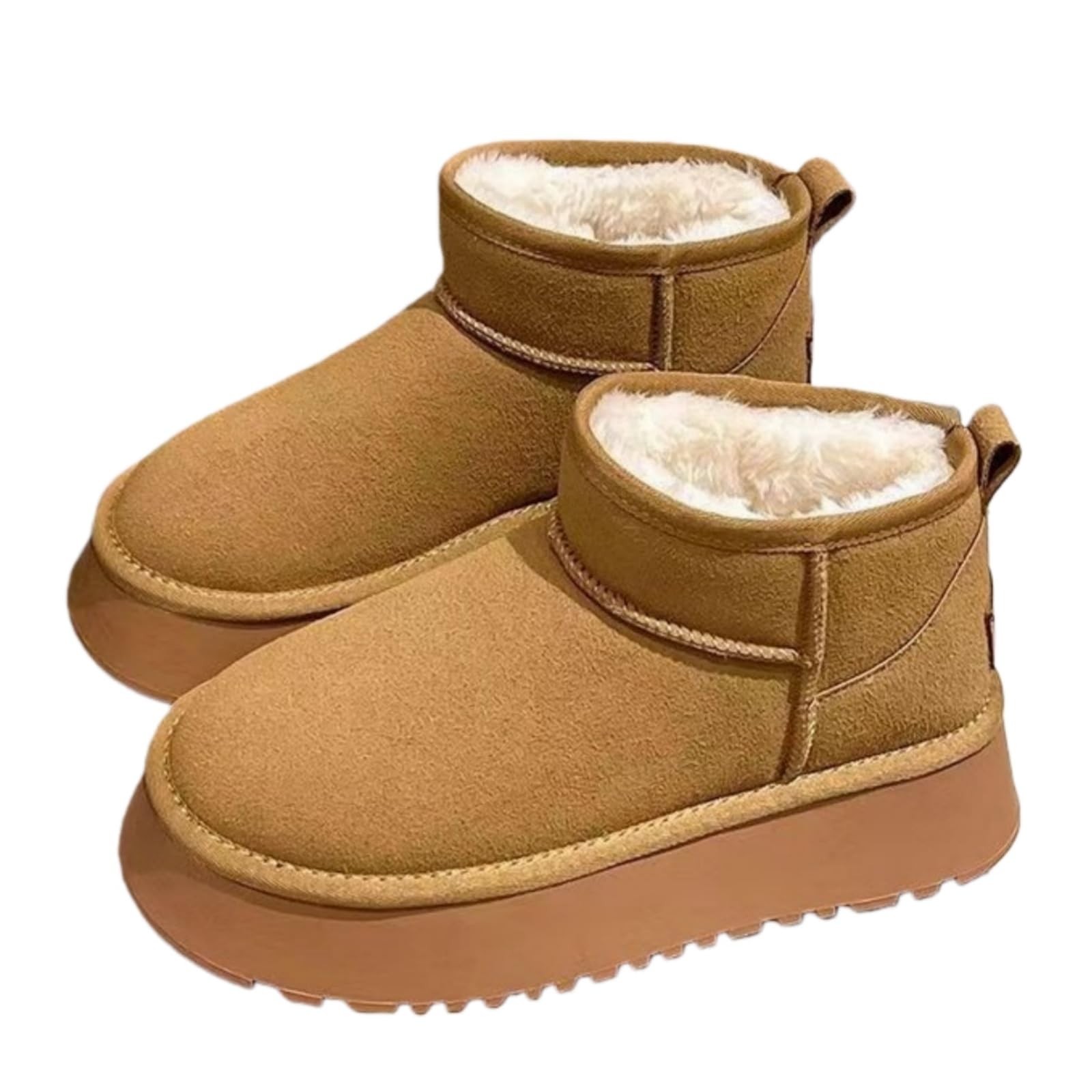 Short Winter Boots for Women - Faux Suede Thick Shoes - Soft Slip-On Boot - Warm Snow Bootie
