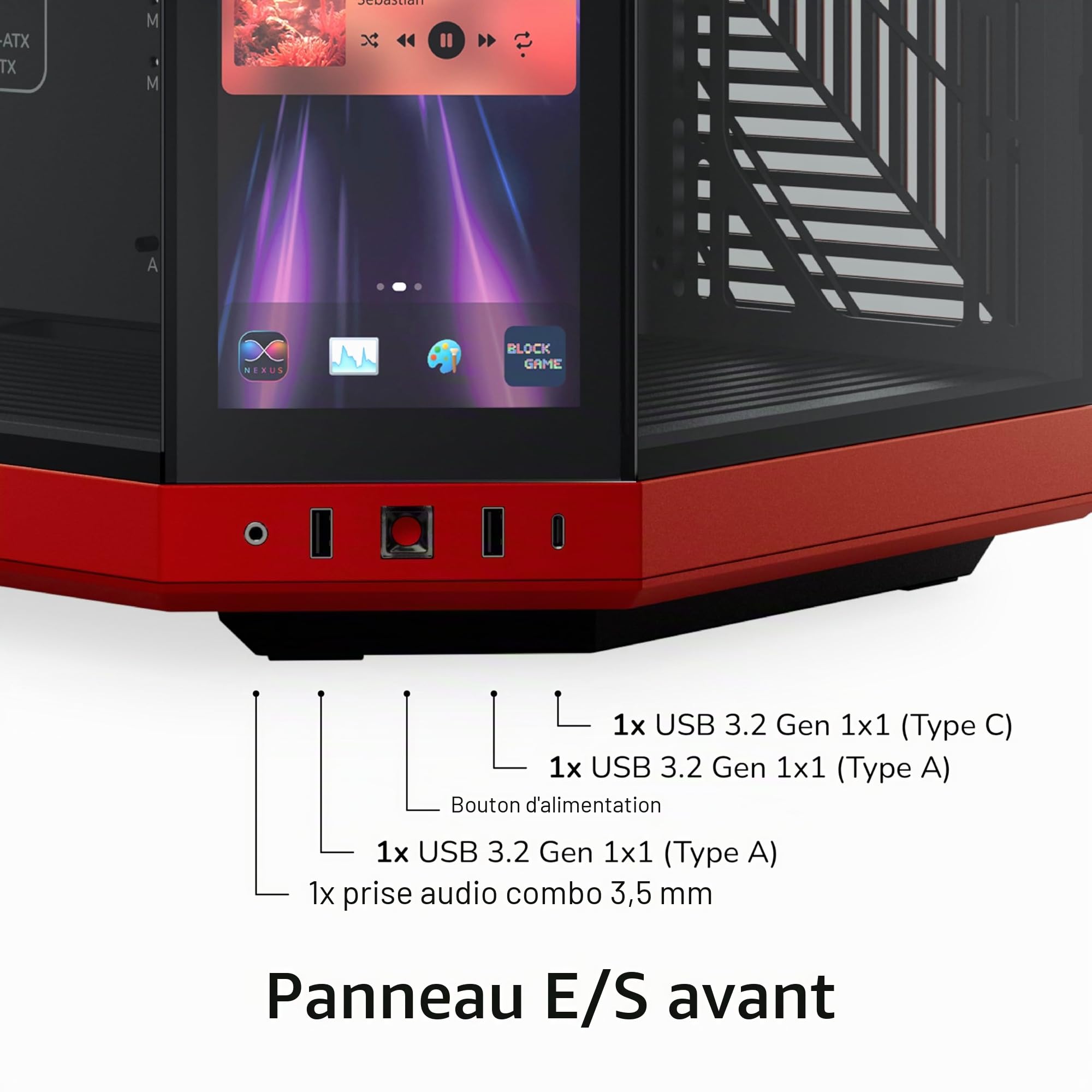 Hyte Y70 Touch Infinite Boîtier ATX à Double Chambre, avec écran Tactile LCD 2,5K intégré - Noir Cerise/Rouge