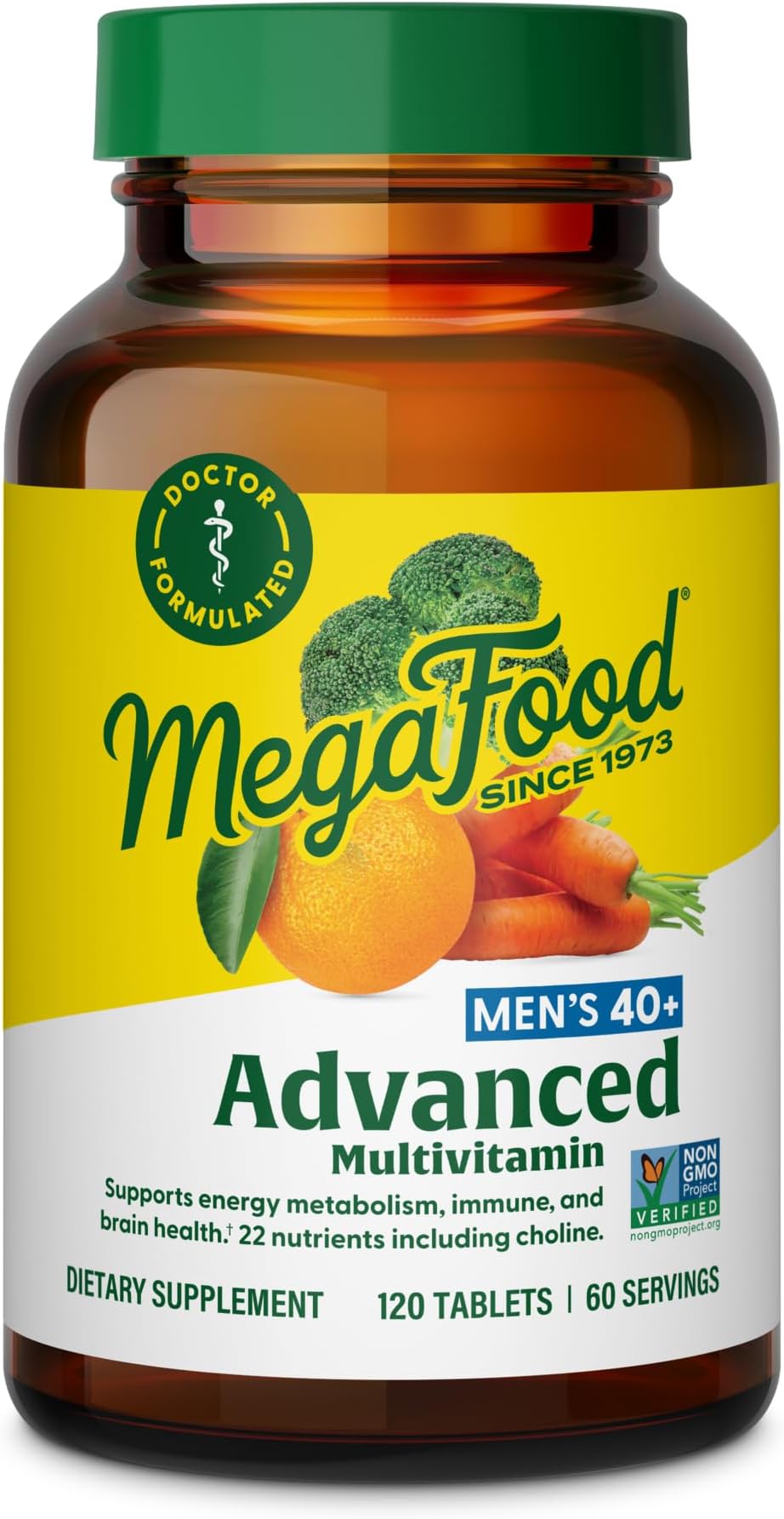 - Men's 40+ Advanced Multivitamin for Men - Dr-Formulated - Choline, Vitamin B, Vitamin C, Vitamin D, Zinc & Real Food - Brain Health, Immune Support - Vegetarian - 120 Tabs (60 Servings)