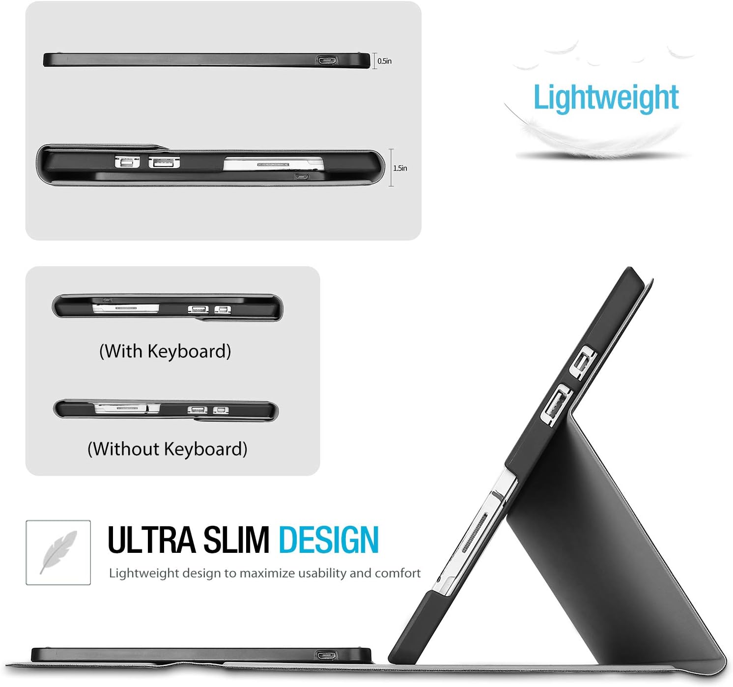 ProCase Keyboard Case for Surface Pro 7 (2019) /Pro 6 (2018) /Pro 5 (2017) /Pro 4 (2015) 12.3 Inch Tablet, Slim Lightweight Smart Cover with Magnetically Detachable Wireless Keyboard –Black