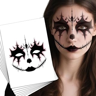 Halloween Face Makeup Tattoo Stickers Temporary Witch Zombie Tattoo Decals Black Eyeshadow and Spider Patterns for Day of the Dead Full Face Stickers for Adults Masquerade
