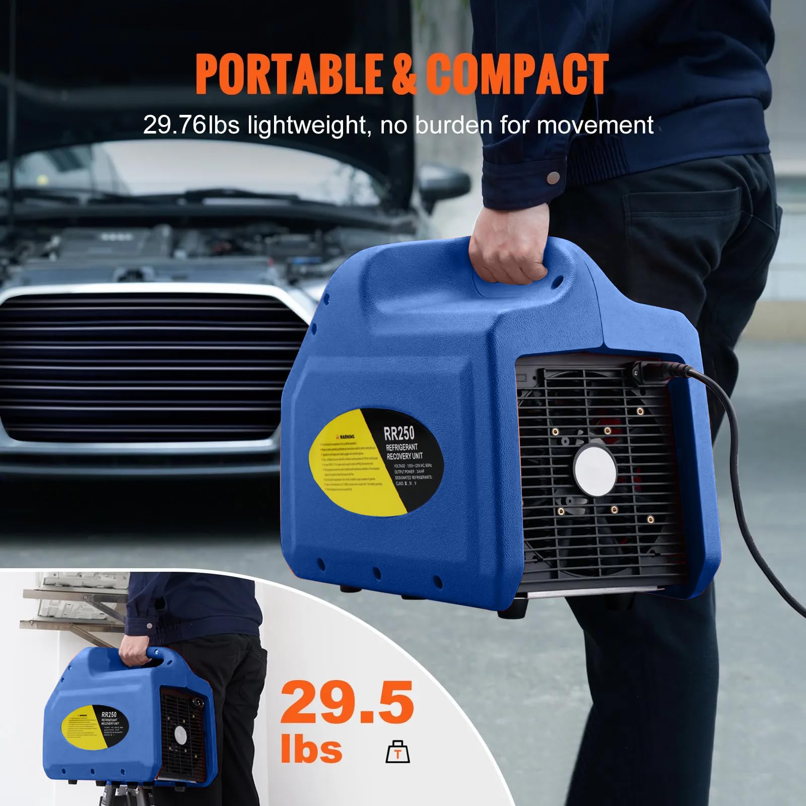 Máquina de Recuperación de Refrigerante Portátil, 3/4 HP, 220V, Recuperadora de Refrigerante de Doble Cilindro, para el Mantenimiento de Vehículos con Aire Acondicionado