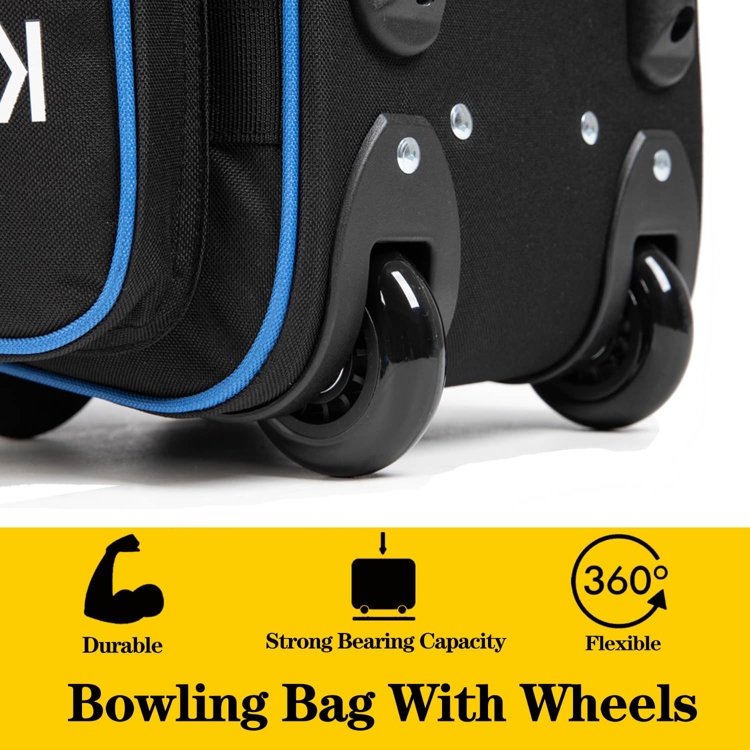 Bolsa de bolos de doble rodillo para 2 bolas con compartimento grande separado para zapatos y bolsillo de accesorios de gran tamaño, asa extensible de 36 pulgadas.