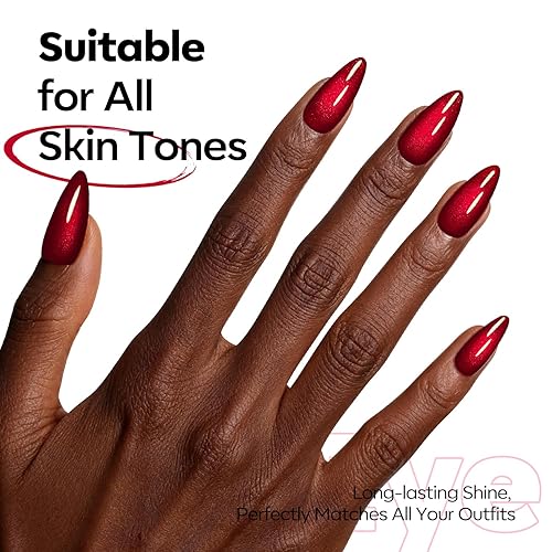 Vista 4 de modelones Esmalte de gel rojo ojo de gato, esmalte de gel rojo burdeos, esmalte de gel magnético con purpurina holográfica rojo rubí, esmalte