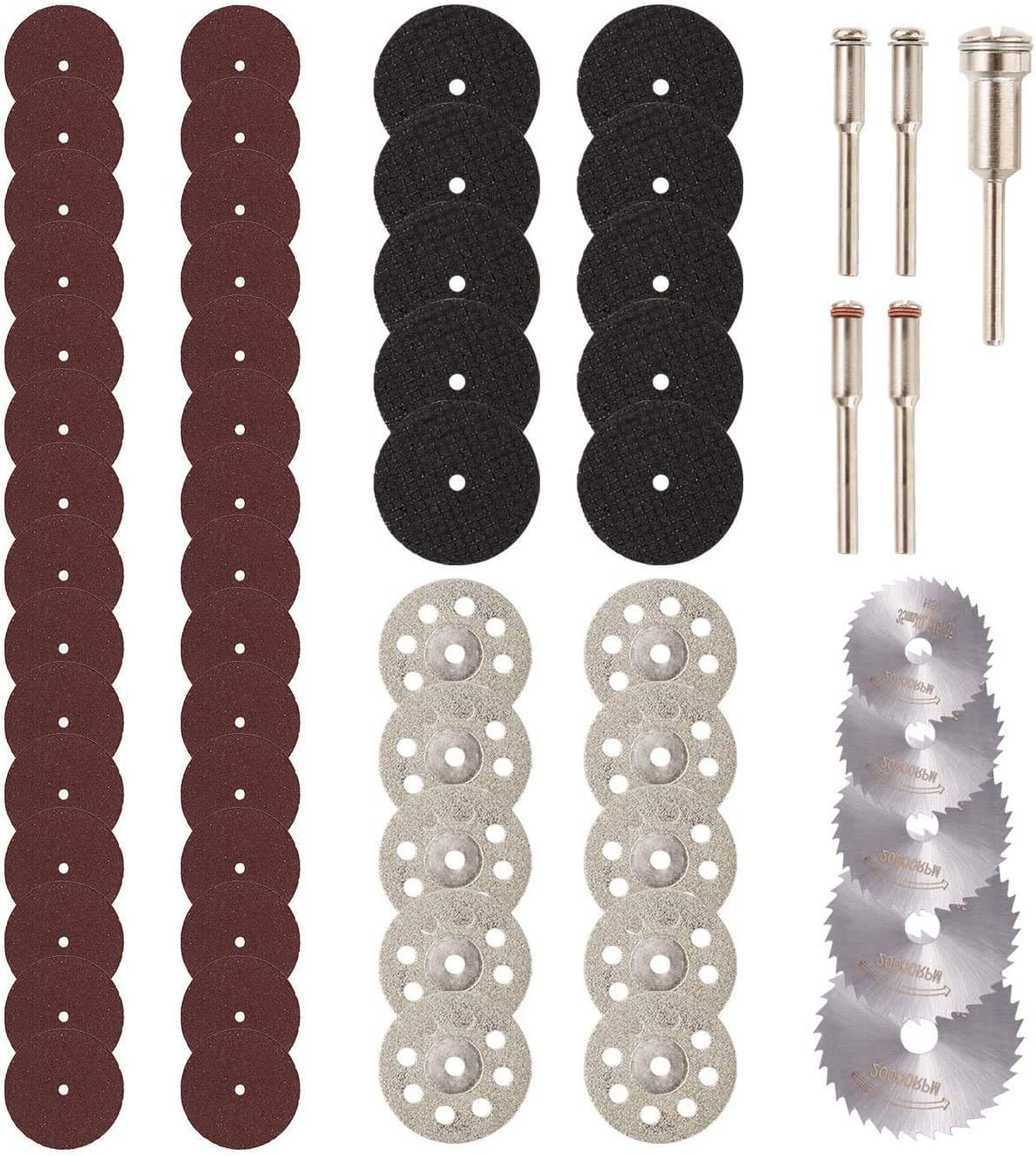 JUEMEL 60Pcs Cutting Wheel Set - Diamond, HSS, Resin Cutting Discs for Wood, Glass, Plastic, Stone, Metal
