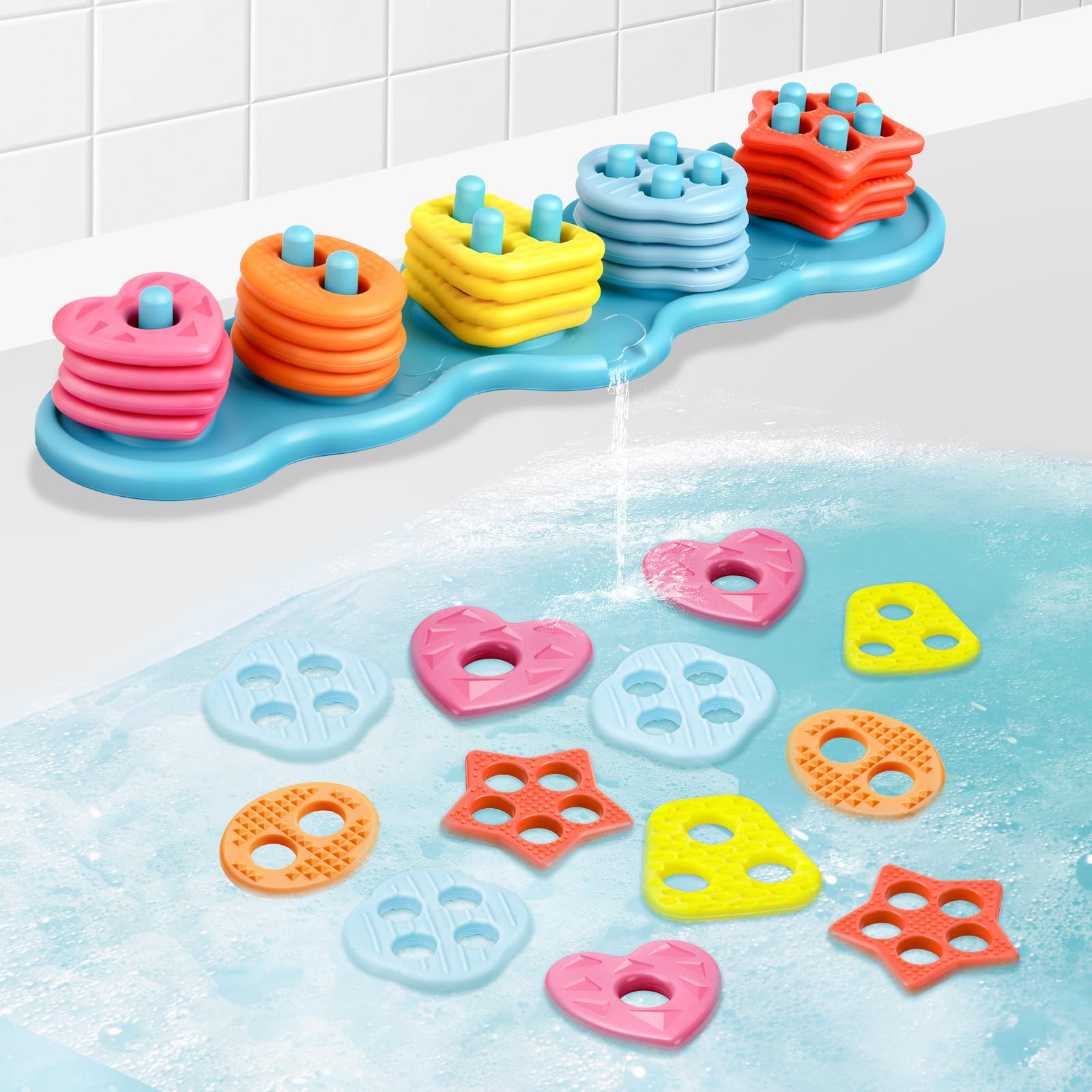 Baby Bath Toy, Mould-Free Silicone Sorting and Stacking Toy Set for Children from 1 2 3 Years, Children's Bath Sensory Educational Toy, Bath Toy for Boys and Girls-image-46