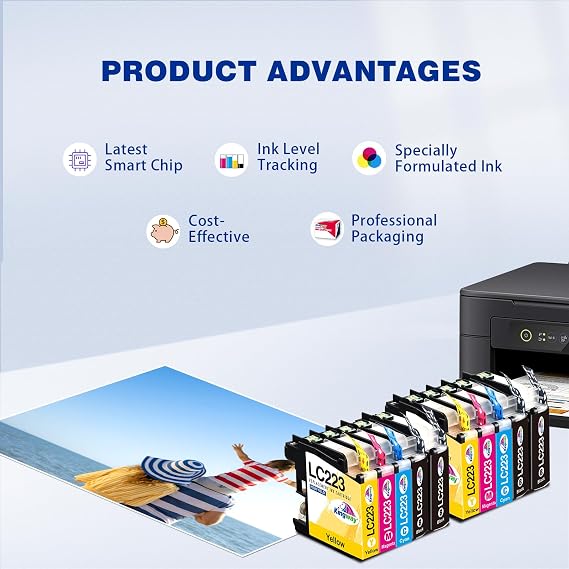KINGWAY LC223 Ink Cartridges Replacement for Brother LC221 LC223 Ink Compatible with Brother DCP-J4120DW MFC-J5625DW MFC-J5320DW MFC-J4625DW MFC-J4620DW MFC-J5720DW MFC-J480DW MFC-J4420DW, 10 Pack