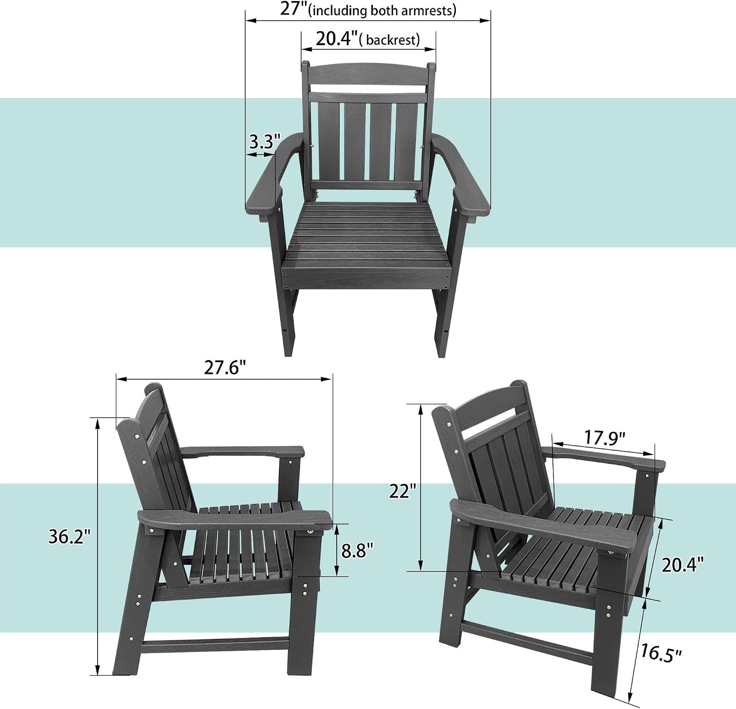 HDPE Patio Dining Chair, Slat Back, Weather Resistant, for Outdoor, Garden, Yard (1 Piece - Chair)