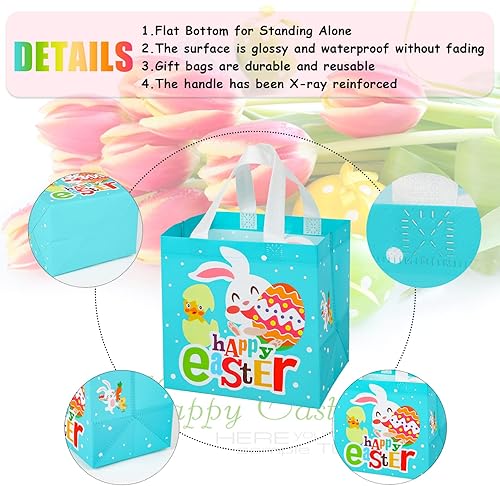 Miniatura 4 de Bolsas de regalo de Pascua, bolsas de compras no tejidas de Pascua con asas para fiestas de vacaciones (paquete de 8), Verde, naranja, rosa, azul