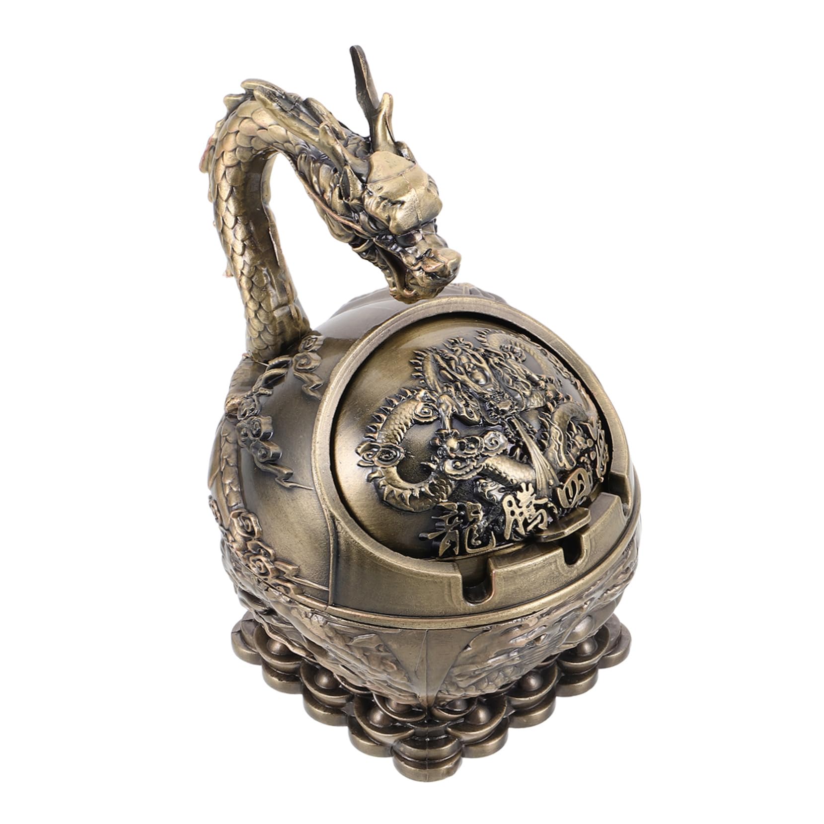 Cendrier vintage en métal sculpté main dragon avec couvercle