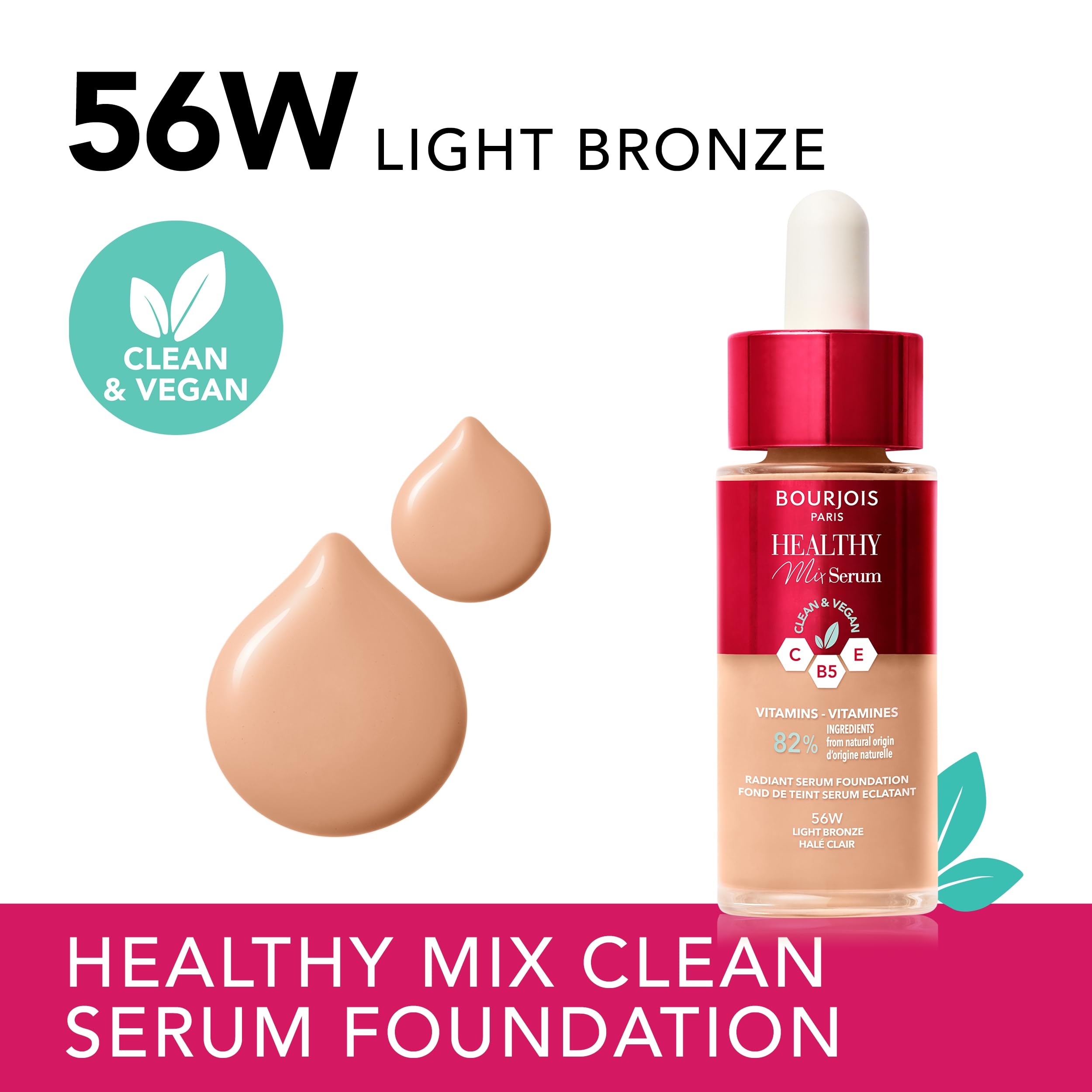 Bourjois Healthy Mix Clean & Vegan Serum Foundation 56W Light Bronze, 30 ml (Pack of 1) - Image 2