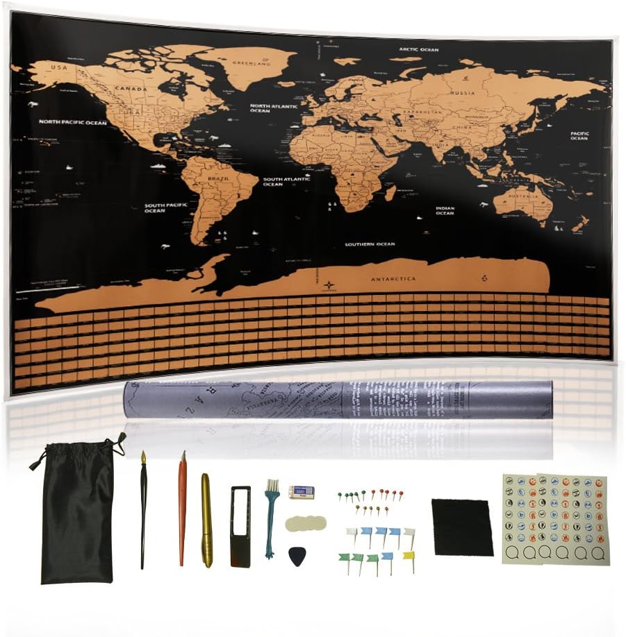 World Map For Tourist-Includes 13 Kinds Of Travel Accessories,Scratch Off Map of the World,Festival And Birthday Funny Gift For Her.Ideal Valentine's Day Gift For Him