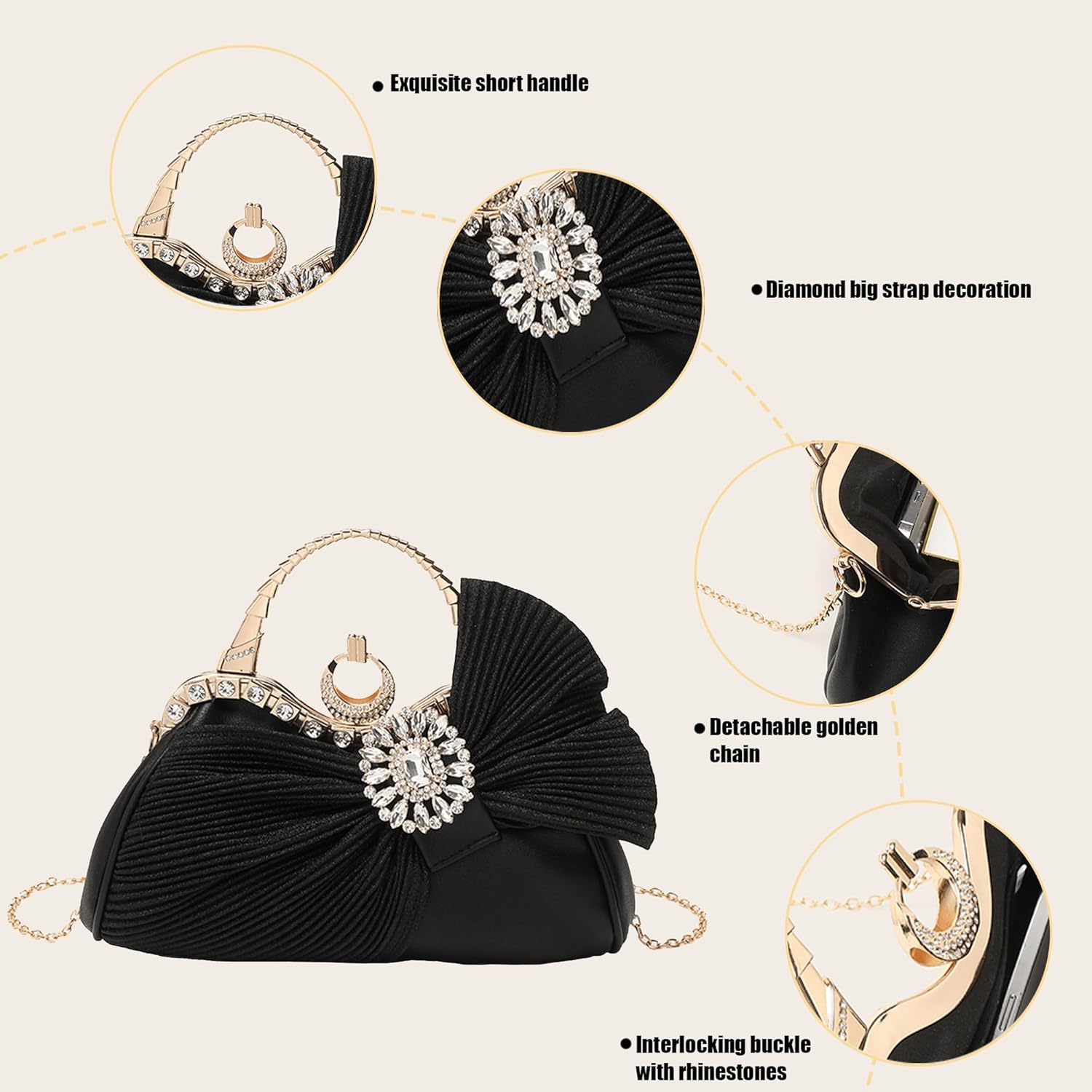 Clutch Purses for Women Rhinestone Evening Handbag Bridal Wedding Prom Purse Formal Party Bow Tie Clutch for Women - Image 3