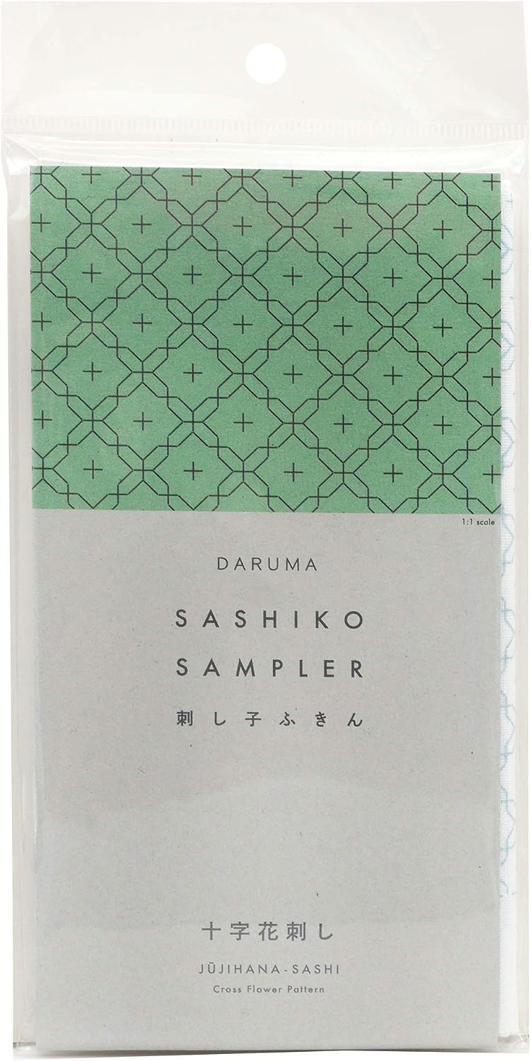 Yokota Daruma Sashiko Cloth Sashiko Fabric - Pre-Printed Sashiko Sampler - White with English Instruction Inside (White JUJIHANA)