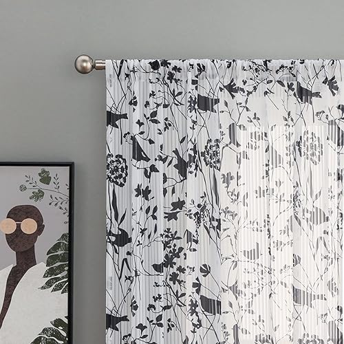 Miniatura 4 de UGOUTRY Cortinas traslúcidas decorativas de 84 pulgadas de ancho para sala de estar, filtrado de luz, protección de privacidad, estampado de