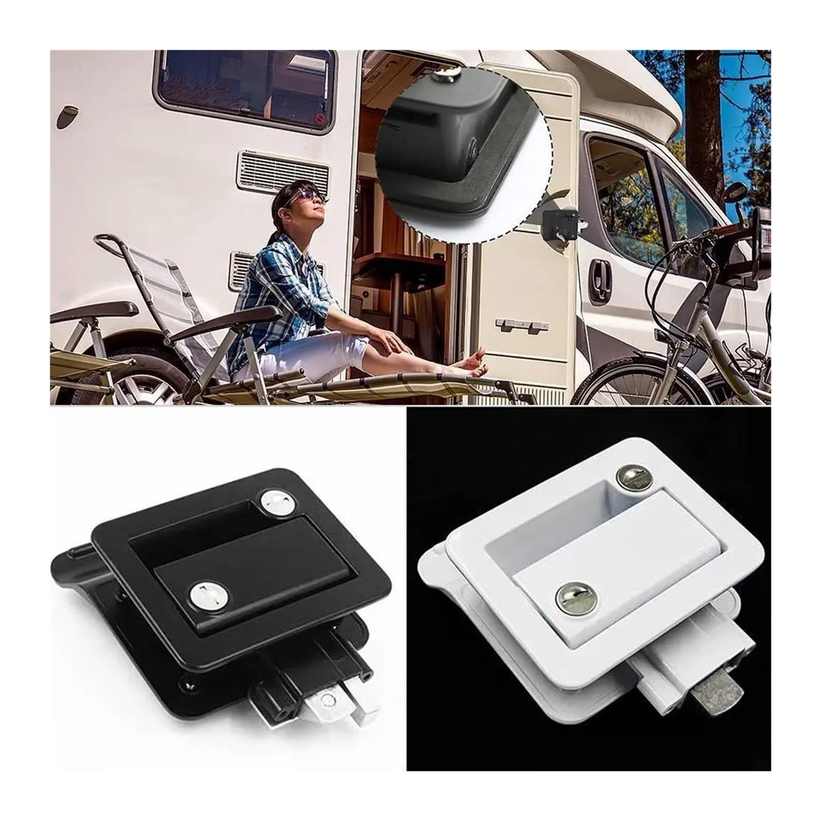RV Travel Trailer Entry Door Lock Camper Door Latch Handle With Keys Motorhome Door Lock Replacement(Noir)