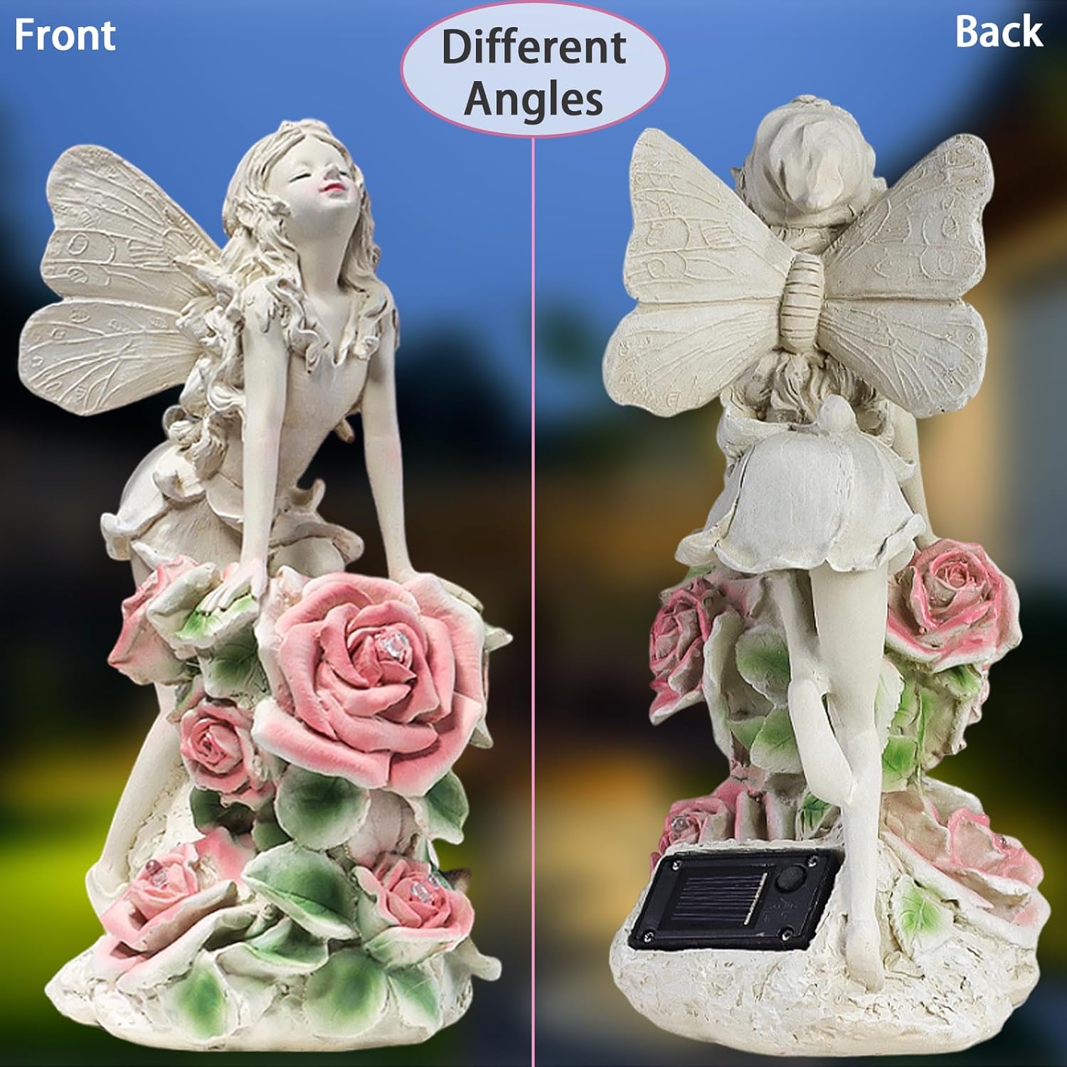 Solar Garden Statues Lights, Flower Fairy Figurine Lights Landscape Light, Resin Angel Figurines for Art Decor, Outdoor Lawn Decor Gifts Garden Figurine for Yard Lawn Patio Balcony (Flower Fairy)