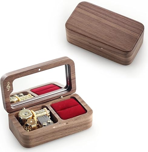 Caja de música de cuerda de madera, caja musical vintage para el día de San Valentín, boda, aniversario de Navidad (nogal creativo melodía no puedo