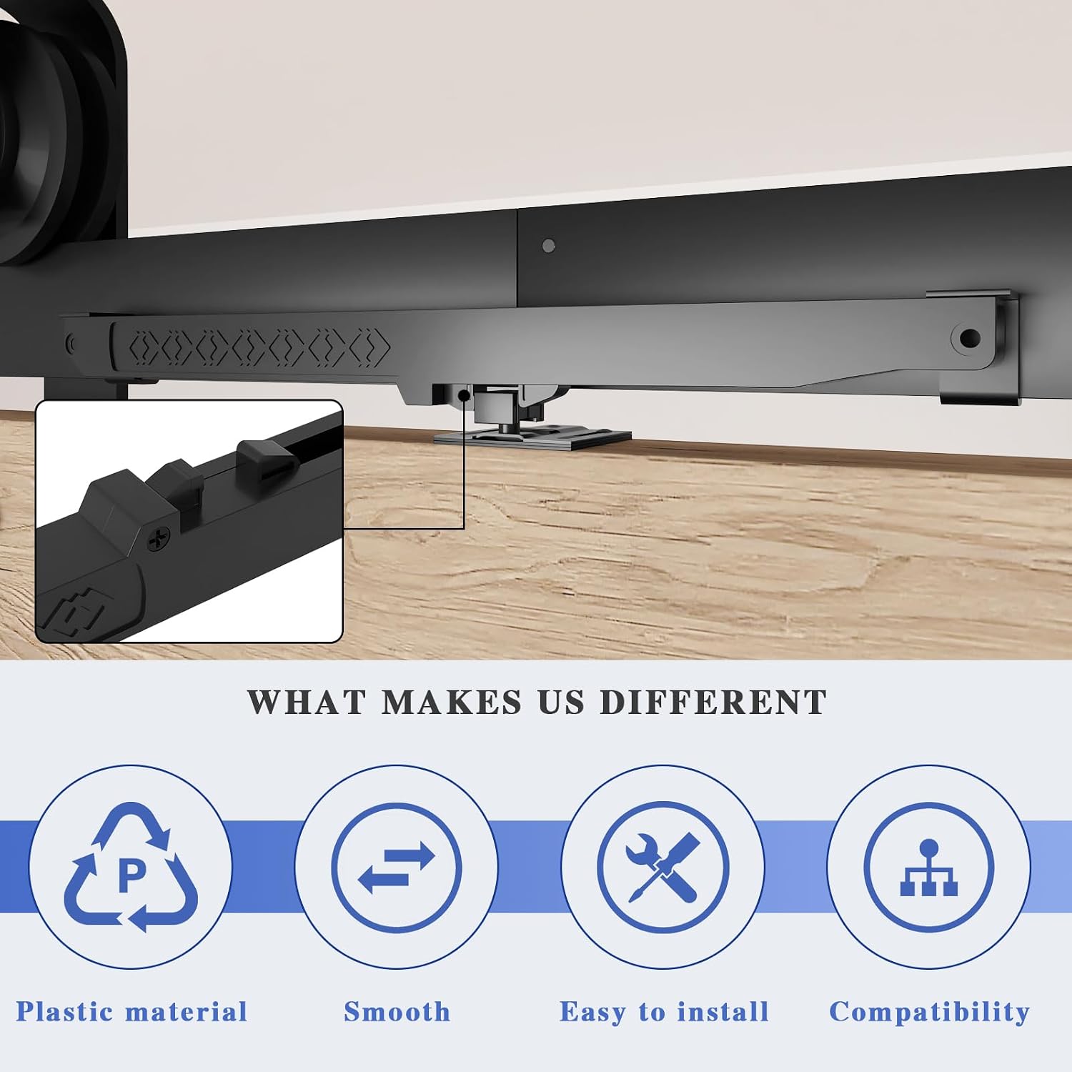 2PCS Barn Door Soft Close Mechanism, Upgraded Universal Weight Compatibility Support Door up to 160lbs, Effortless Opening Smooth Closing Hole-Free Sliding Door Hardware Spring Buffer Damper