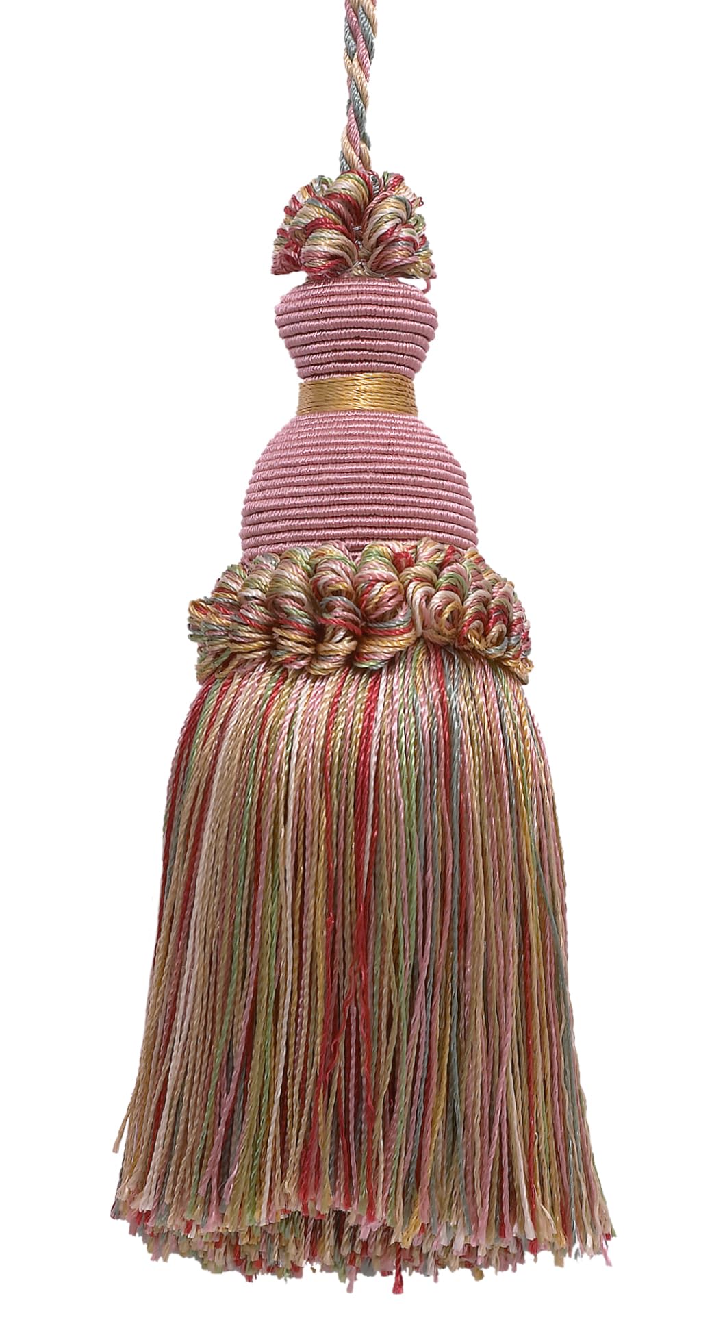 DÉCOPRO Beautiful 5" (12.5cm) Hand-crafted Key Tassel, 3 1/2" (8.5cm) Loop, Style# IKTJ, Summer Rose Pink #3549 (Light Pink, White Ivory, Green Blue), Rayon, Hanging Ornament, Housewarming