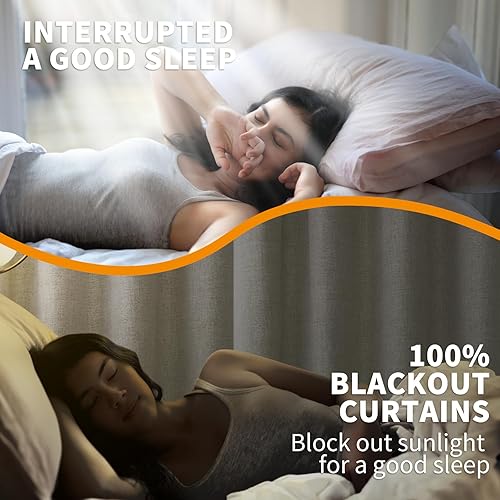 Miniatura 2 de YoungsTex Cortinas de lino 100% opacas con forro para dormitorio, cortinas de ventana con ojales texturizados de lino con aislamiento térmico para