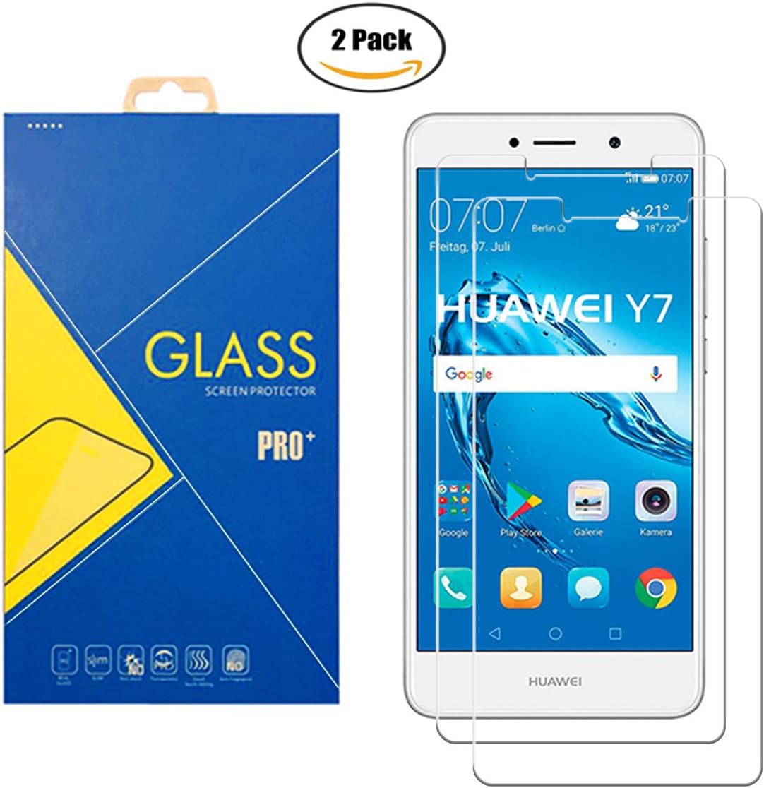 [2 Pack] Tempered Glass Screen Protector Compatible with Huawei Y7 / Nova Lite Plus / Y7 Prime / Y7 2017 / TRT-LX1 / LX3 / L53 / L21A - Shockproof Screen Protector