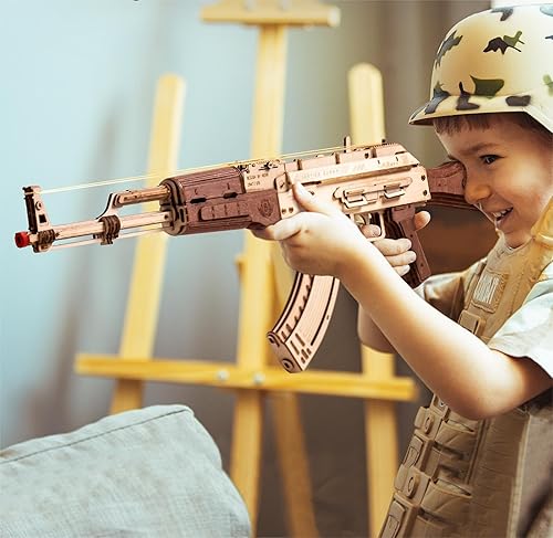 Miniatura 2 de ROKR Rompecabezas 3D para adultos, rompecabezas 3D de madera, modelo AK47, bandas de goma, juguetes de armas, kits de construcción, manualidades de