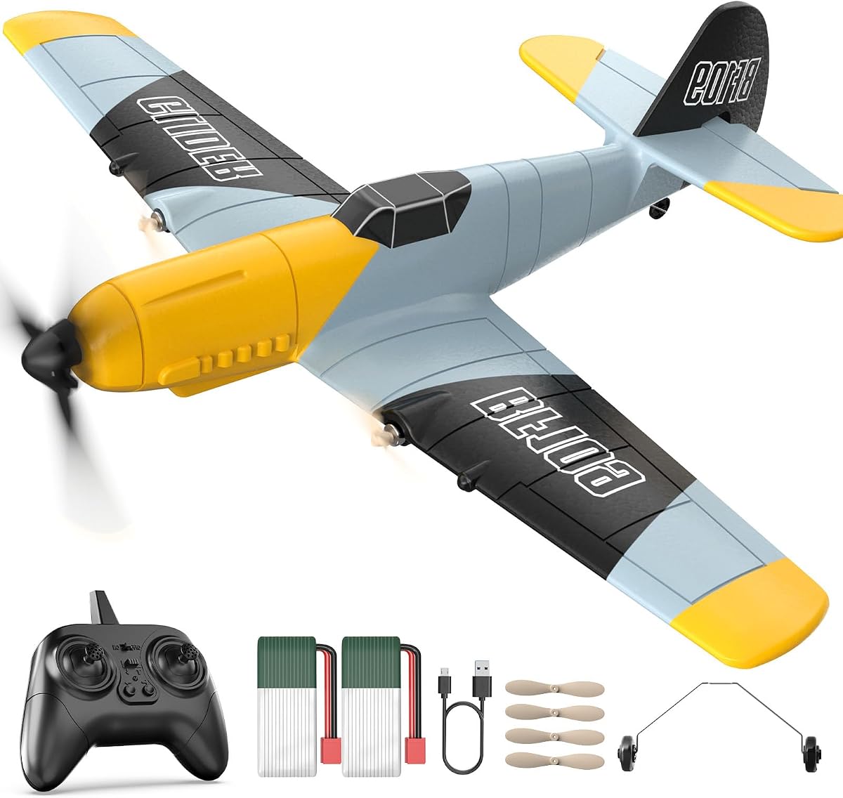 DEERC RC Plane 3 Channel BF-109 Remote Control Airplane Fighter RTF Toys | 2.4GHz 6-axis Gyro Stabilizer RTF Glider Aircraft Plane with 2 Batteries,Easy to Fly for Adults Kids Beginners Boys