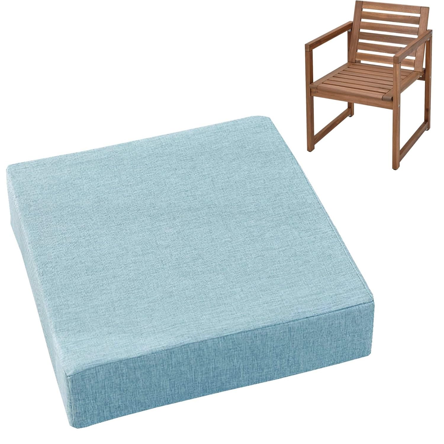 Cushions 45cm x 45cm/50cm x 50cm for Outdoor & Indoor Chair, Square Seat Pad for Garden Chairs High-Density Foam, Anti-Slip, Washable Cover- Patio, Dining, Sofa & Bench Use(Light Blue,48x48cmx8cm Thic
