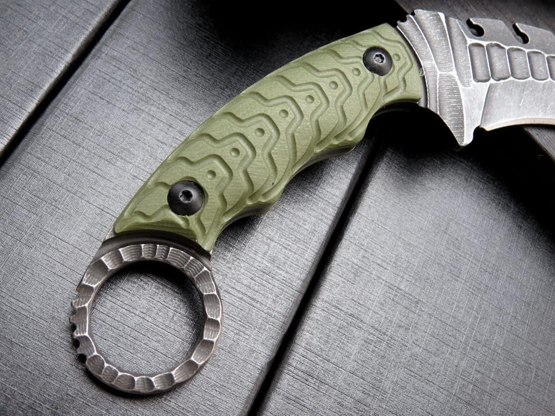 Ccanku C1110 Fixed Blade Knife, D2 Steel Blade G10 Handle Outdoor Camping Claw Knives, EDC Tool Knives with Kydex Sheaths (Army Green)