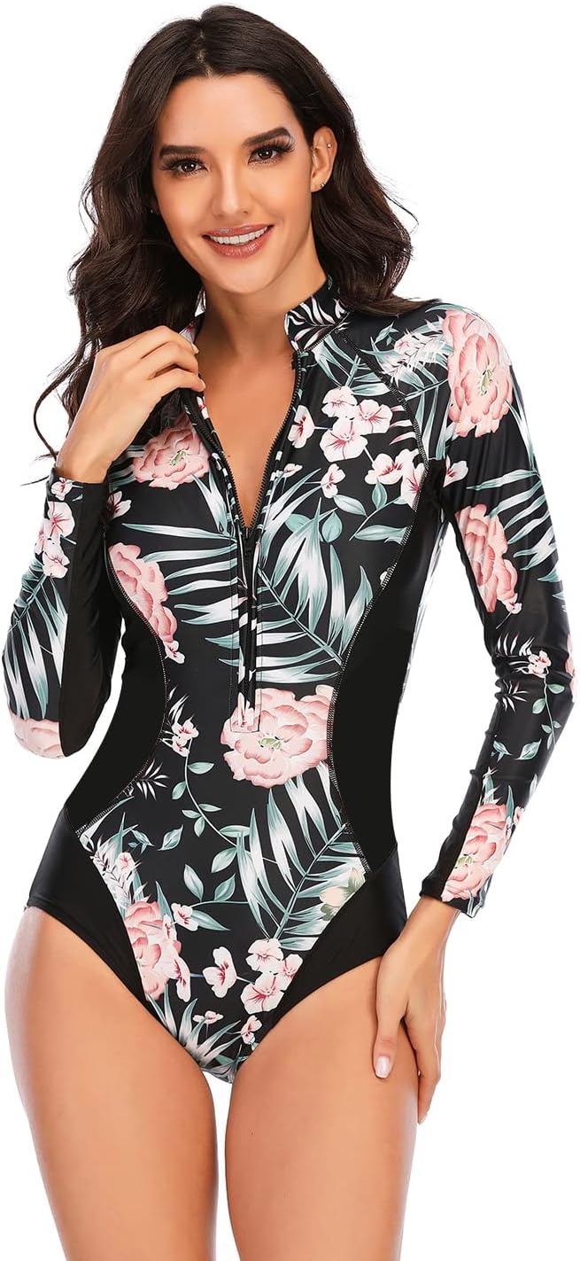 LafyKoly Women's One Piece Long Sleeve Rash Guard UV Protection Printed Surfing Swimsuit Swimwear Bathing Suit - Image 5