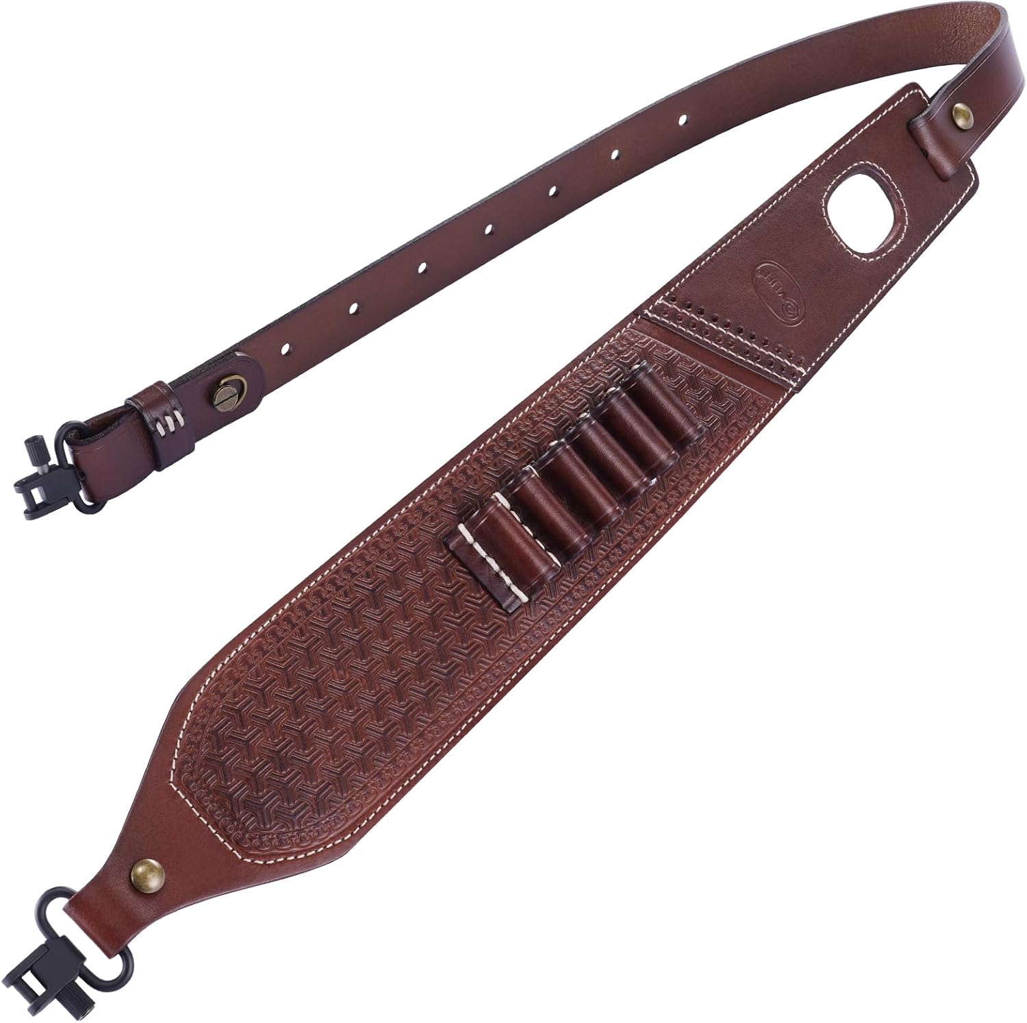 CVLIFE Leather Rifle Sling Two Point Sling Leather Gun Sling with Ammo Holder Adjustable Gun Strap Traditional Sling with Swivels