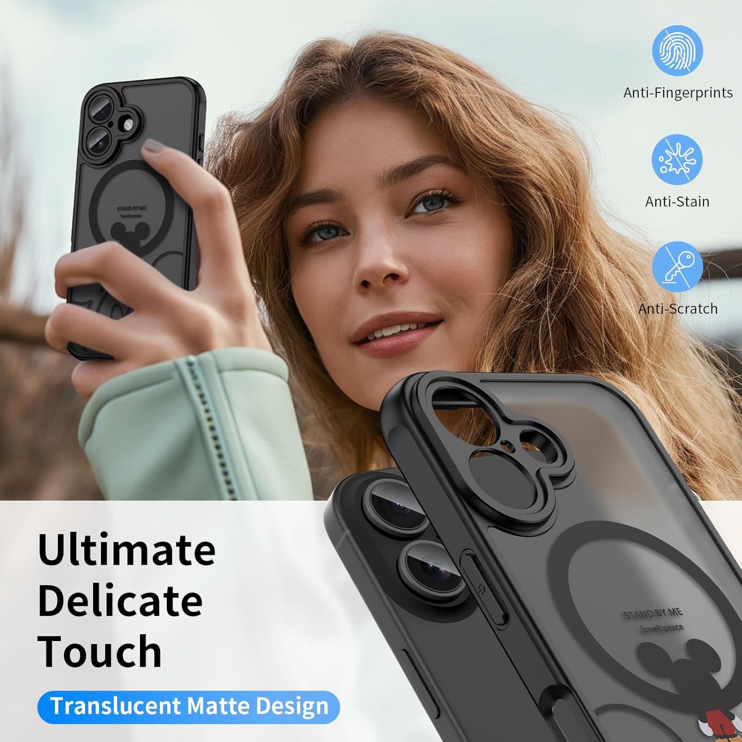 Case for iPhone 16 Plus [Compatible with MagSafe], Cute Design Magnetic Black Translucent Frosted Matte Soft TPU Bumper Hard PC Back Protective Case with Camera Protection - B-Mic - Image 6