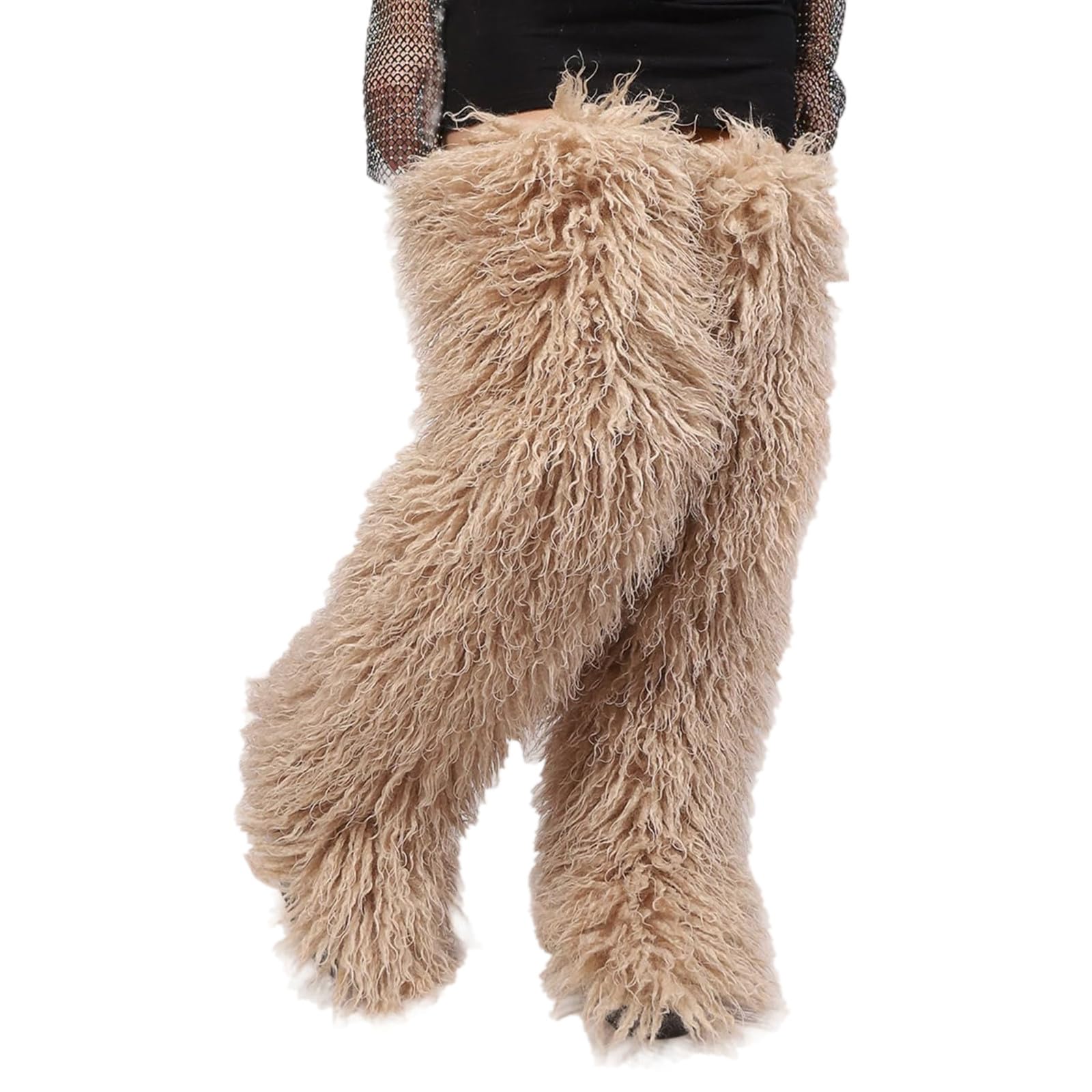 Thigh High Faux Fur Boots for Women Over The Knee Fluffy Y2K Fashion Plush Furry Tall Long Plus