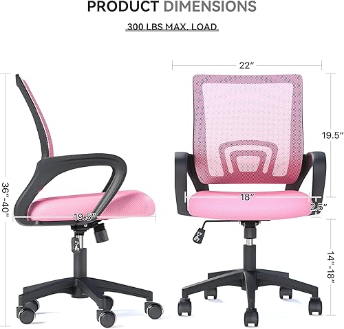 Miniatura 3 de Silla de oficina ergonómica con soporte lumbar, silla de escritorio de malla giratoria de altura ajustable con ruedas giratorias para el hogar, la
