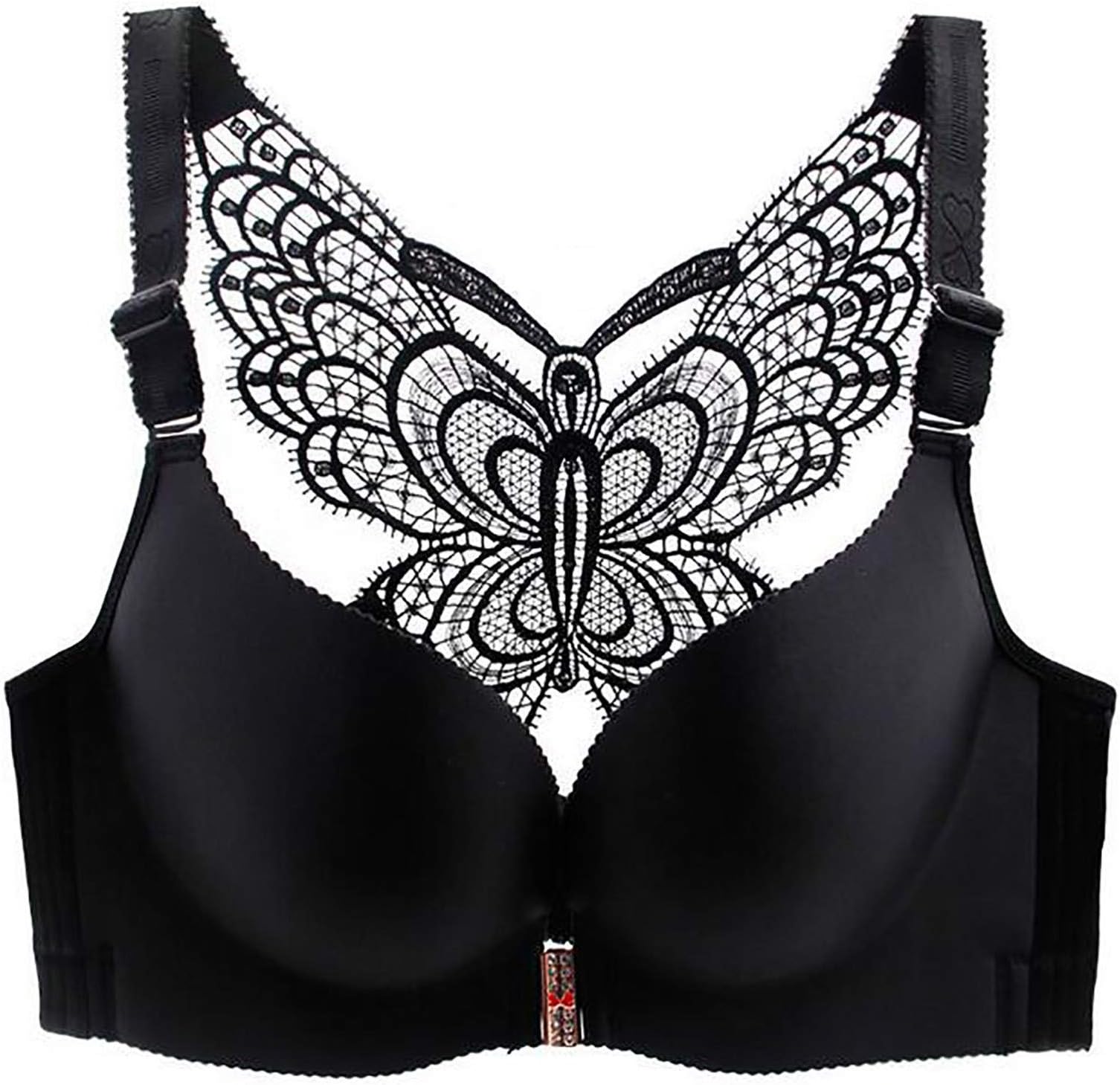 Seamless Lift Bra Front Buckle, Front Closure with Back Lace Butterfly Elastic Comfort Bra