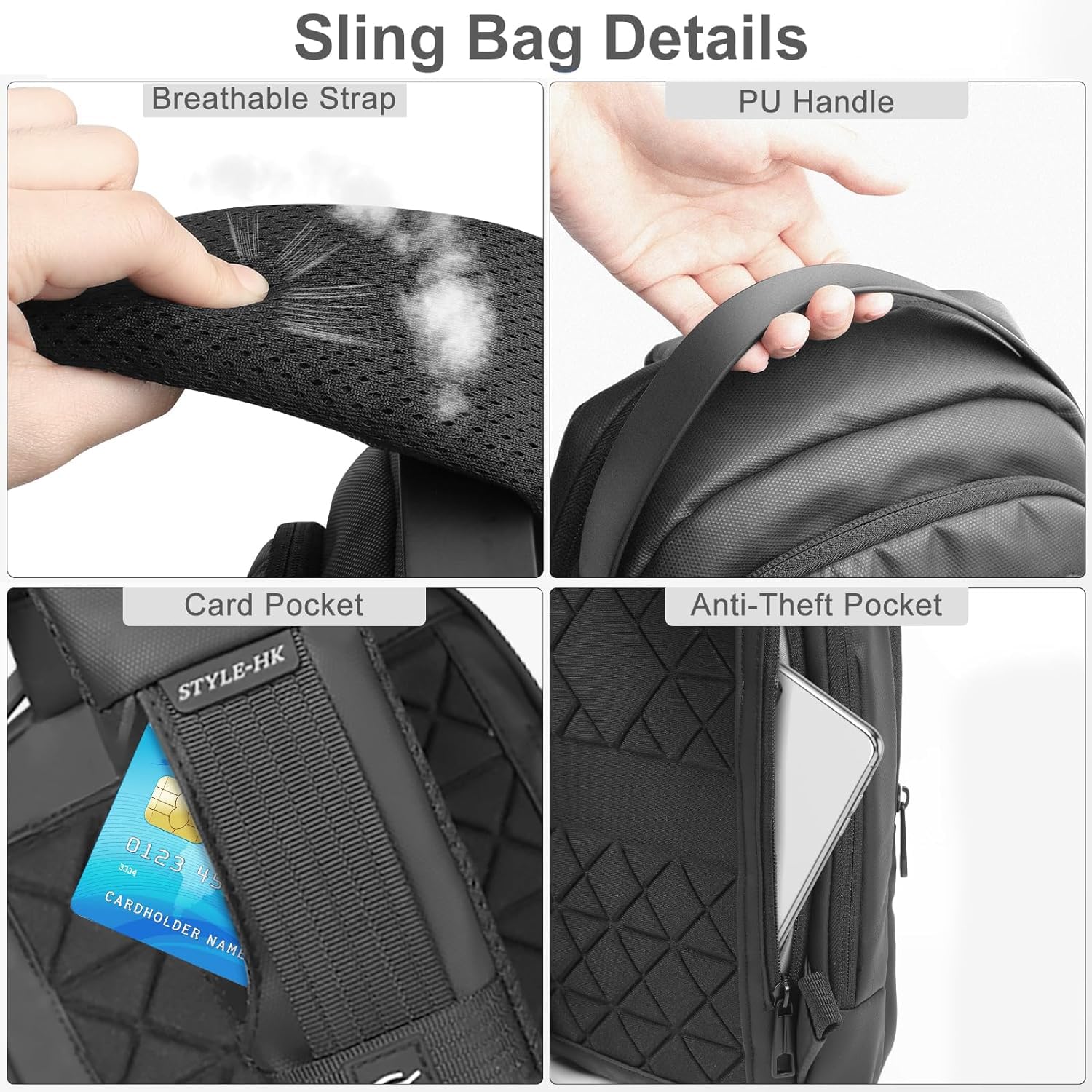 hk Umhängetasche Herren, Wasserdicht Schultertasche 11,3 Zoll iPad Brusttasche Crossbody Bag mit USB-Ladeanschluss, Rucksack Klein Sling Bag Herren für Arbeit Reisen Radfahren Wandern-Schwarz