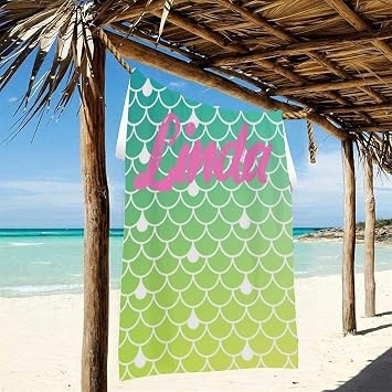 BUY JOY Mermaid Scales Beach Towels, Mermaid Personalized Beach Towels for Women Girl, Large Size Custom BathPool Towel with Name Text 3060 inches (Color 1)