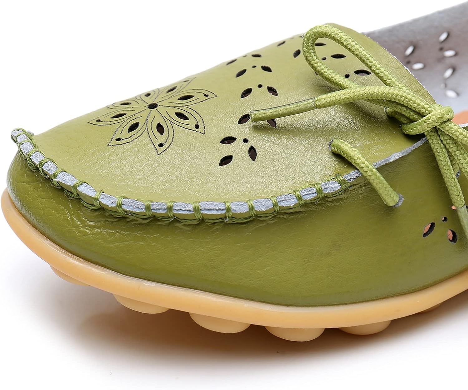 VenusCelia Women's Breathable Comfort Walking Office Flat Loafer 5 Pistac (Cutouts)