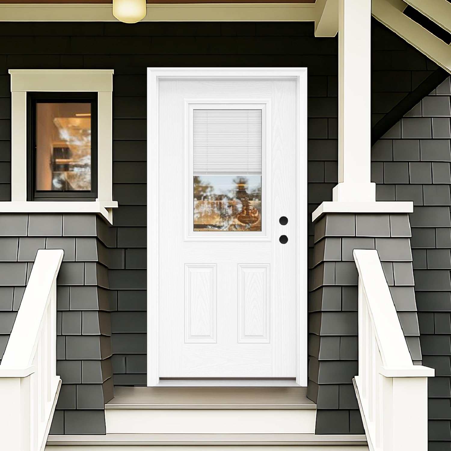 Fiberglass Exterior Front Door with Built-in Internal Blinds 36"x80", Oak Grain Texture, Left Hand inswing Primed Finish Knock-Down Entry Door for DIY