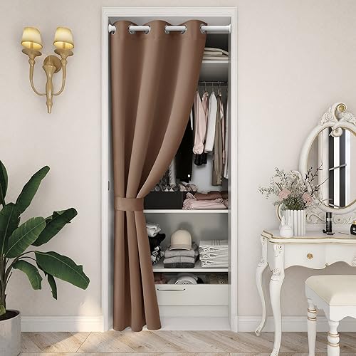 Miniatura 123 de HOMEIDEAS Cortinas de puerta para privacidad de puerta, cortina opaca para puerta de armario para dormitorio, cortinas con aislamiento con lazo