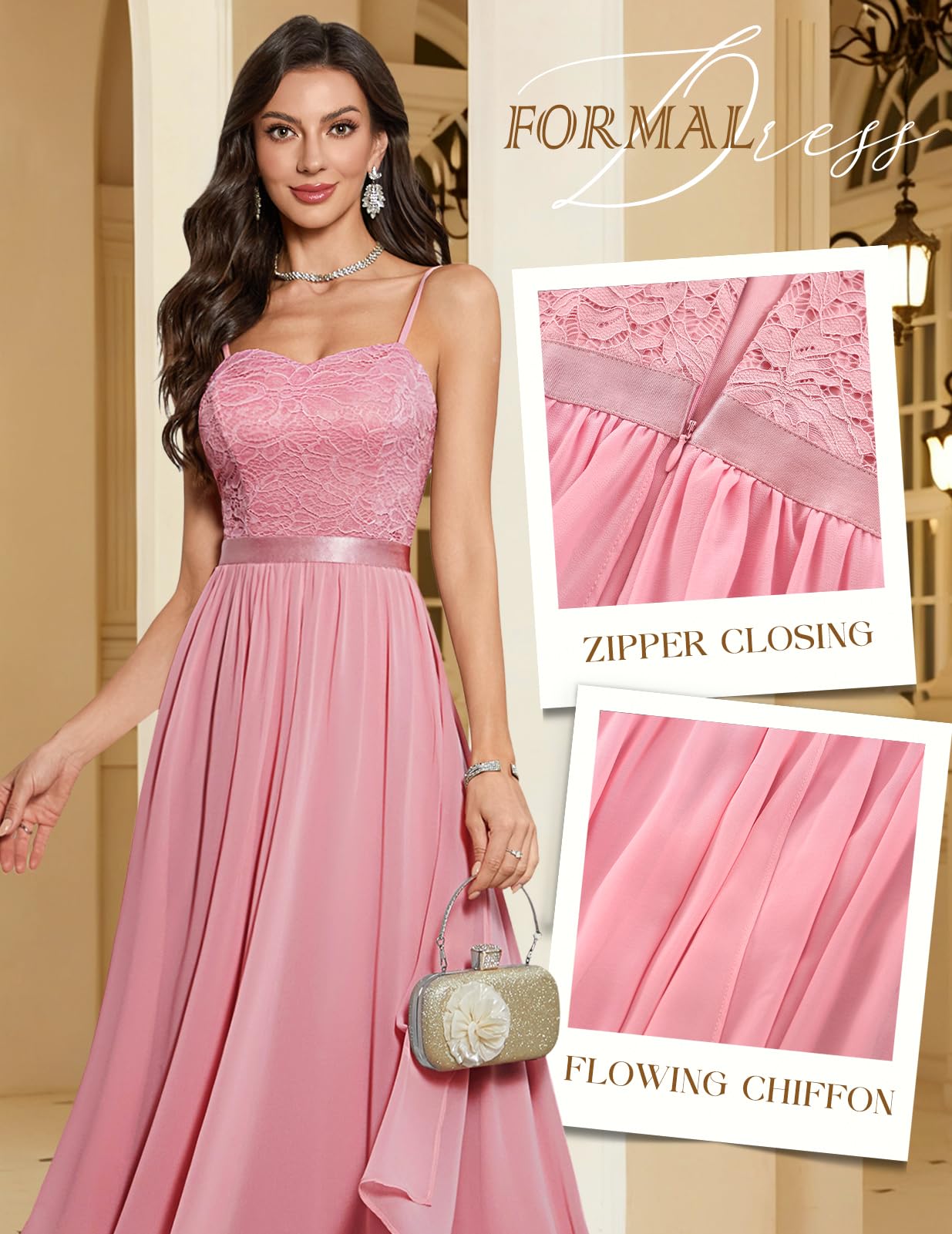 HomRain Vestido maxi de gasa con tirantes finos para mujer, talla XS, para cóctel, fiesta de graduación, regreso a casa, invitada a boda, desfile