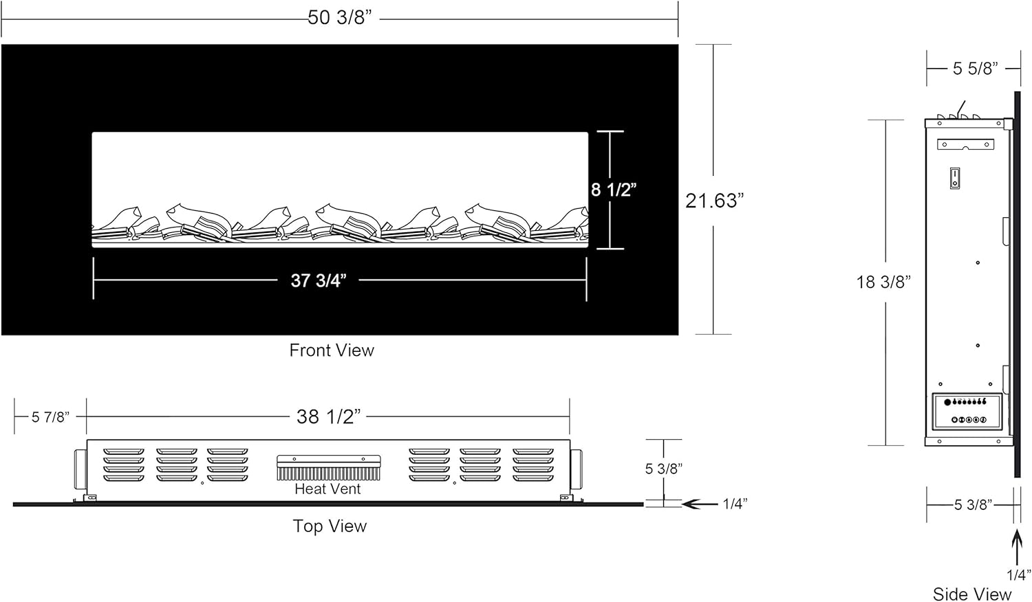 Onyx Stainless 50" Wall Mounted Electric Fireplace with Dual Heat Settings