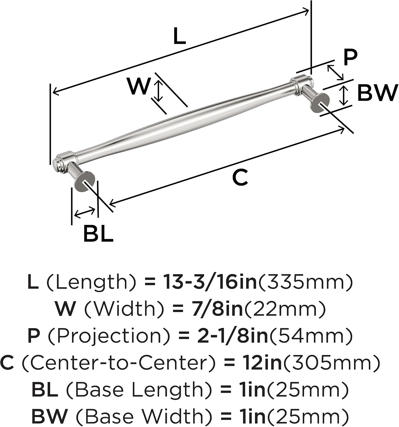 Amerock Enlivity 12 inch (305mm) Center-to-Center Polished Nickel Appliance Pull, BP37729PN
