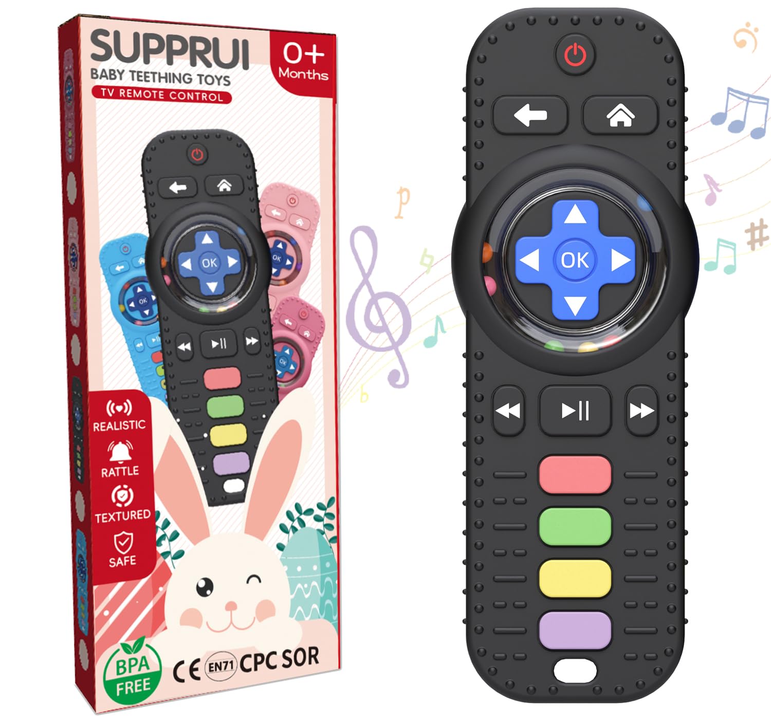 Teething Toys for Baby,Silicone Remote Control Baby Rattle Teether Baby Teething Toy for 0-6 6-12 Months,Sensory Toys,BPA-Free for Newborn Gifts (Black)