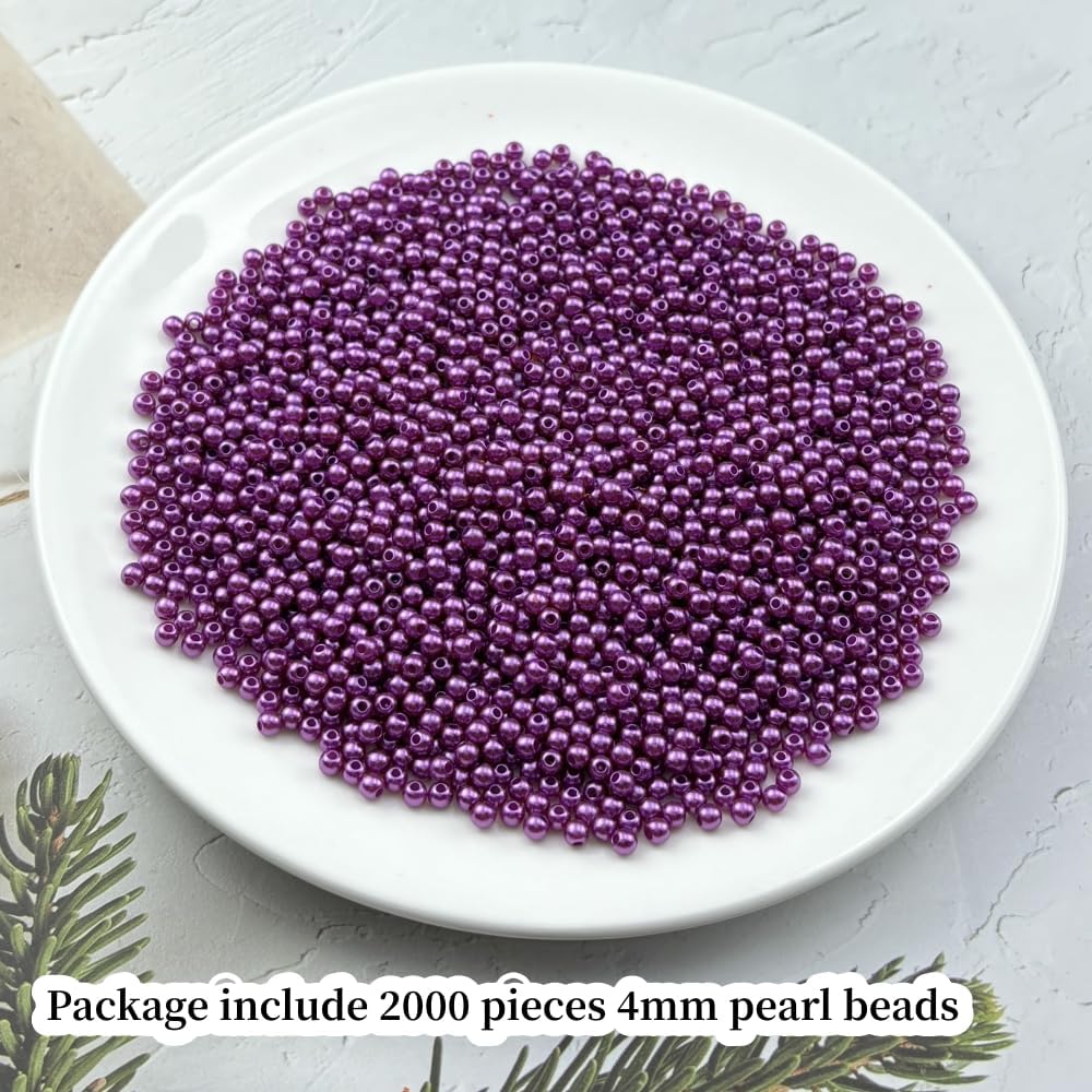 2000pcs Pearl Beads for Crafts 4mm Resin Pearl for Jewelry Making Round Bulk Pearls Beads with Hole for Sewing Crafts Decoration Necklaces Bracelets Earrings Making(Dark Purple) - Image 2