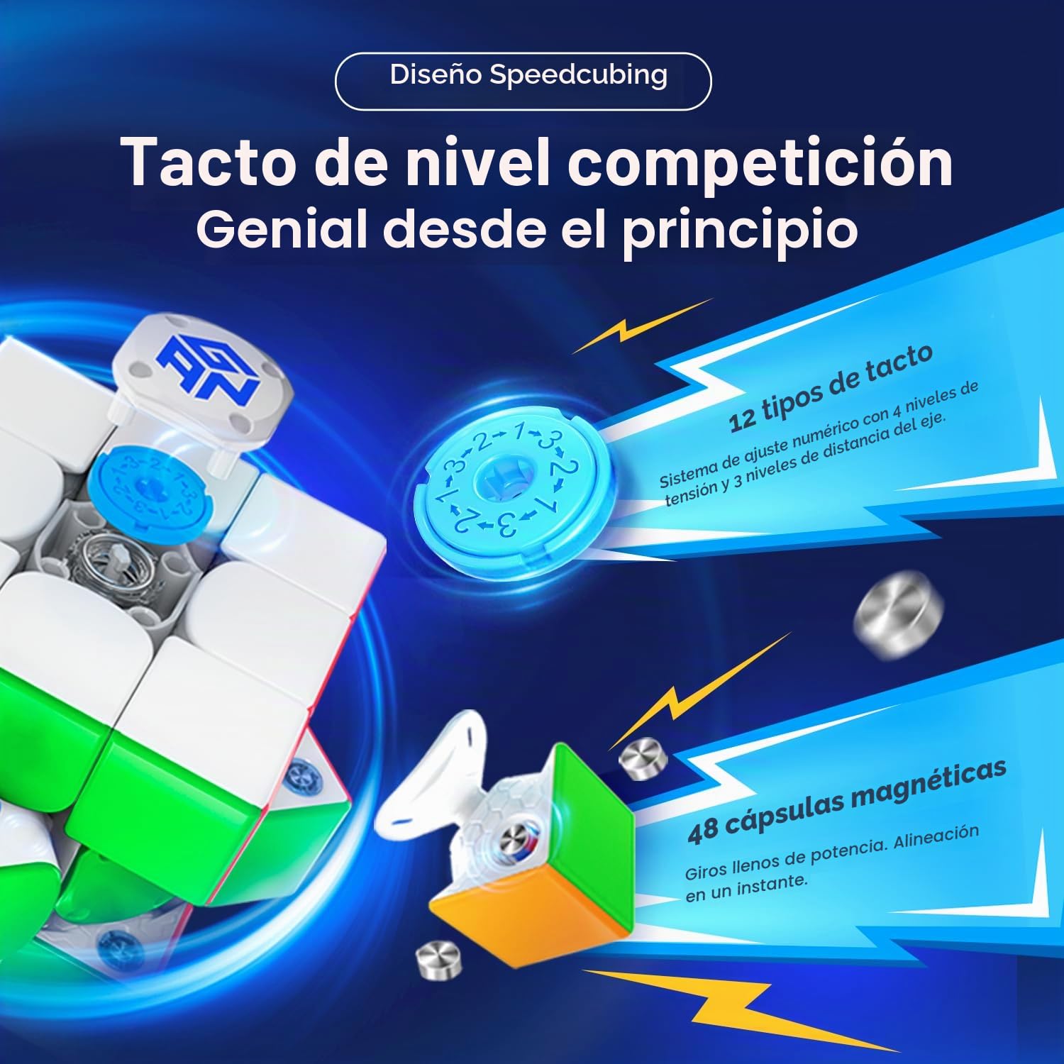 GAN 356 iCarryE Speed Cube Magnético Cubo Inteligente con Concurso en línea App, Cubos Bluetooth 48 imanes/12 Niveles de Magnetismo/4 Niveles de Elasticidad Batería Reemplazable (Versión Esmerilada)